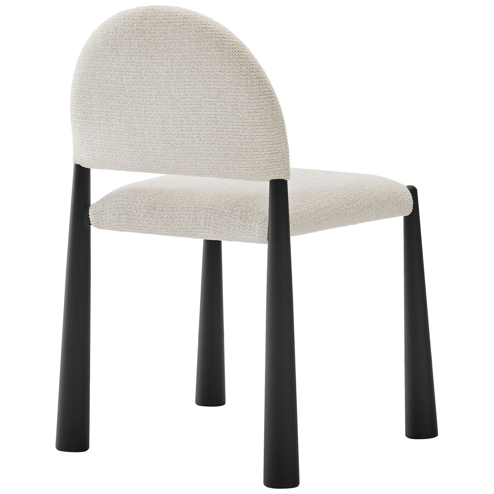 Rounded half-moon backrest in soft boucle fabric pairs with strong black legs for a sculptural dining accent chair || EEI-7220-BLK-CRE || back_angle_studio
