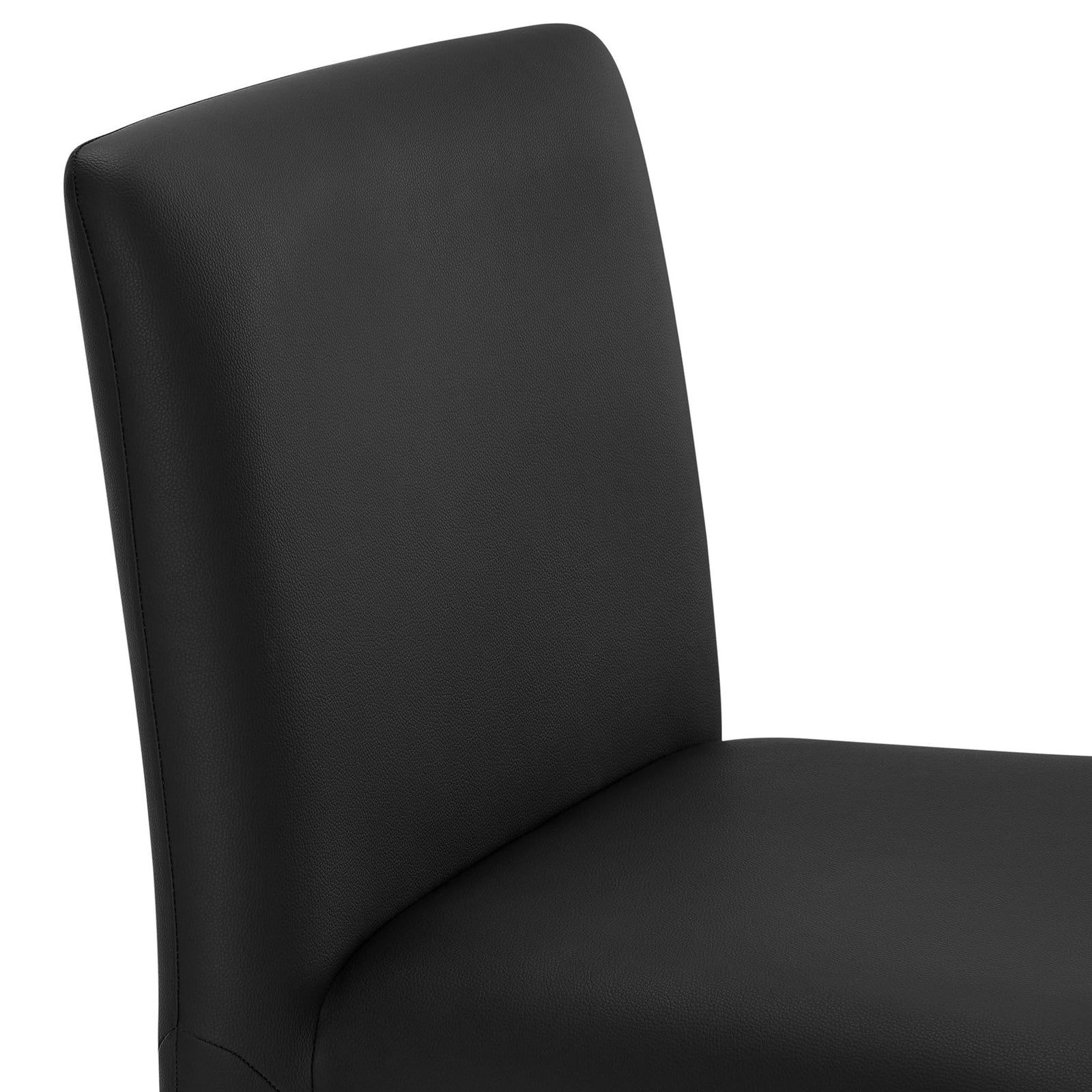 Black vegan leather backrest and seat showing smooth, finely tailored upholstery || EEI-7223-BLK || detail_studio