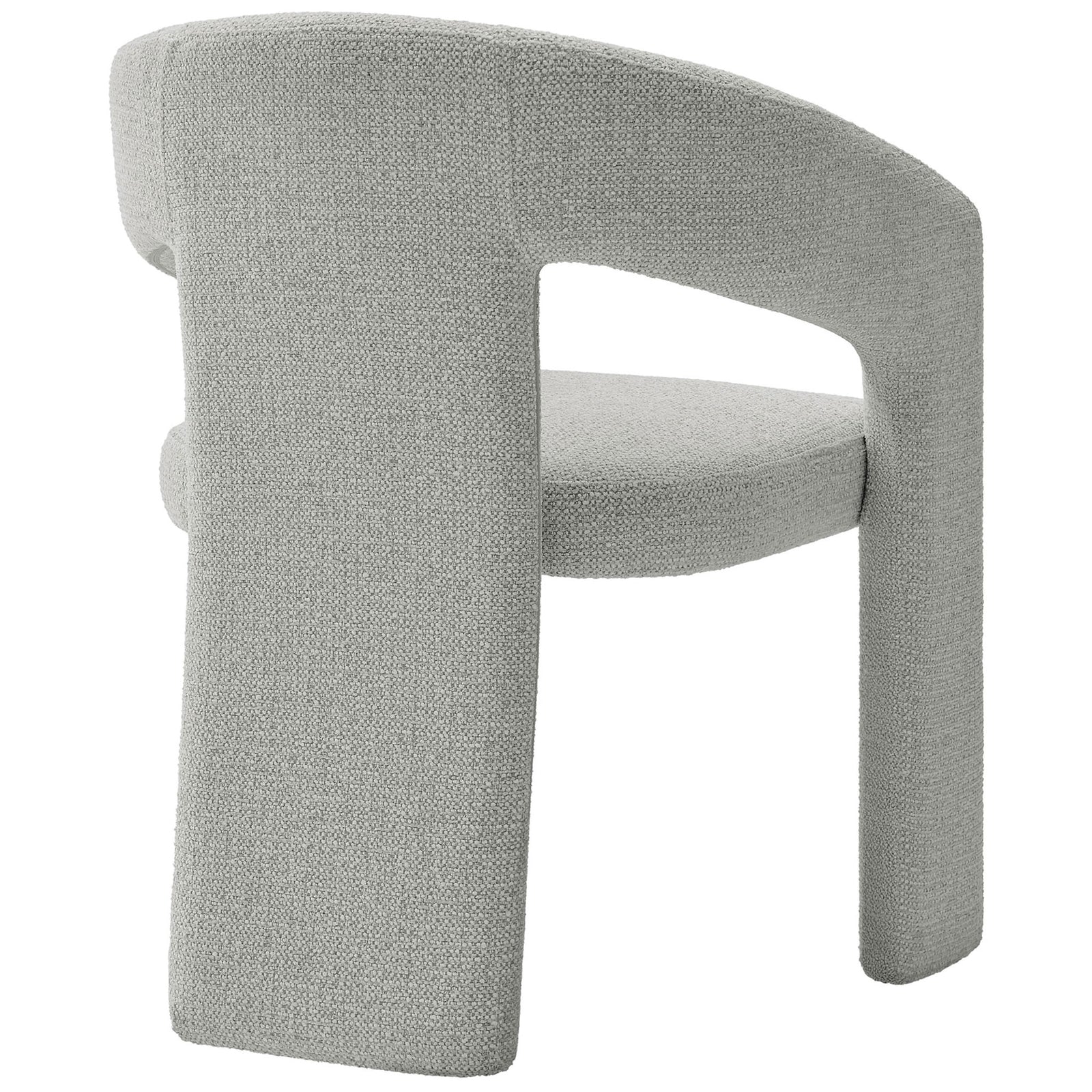 Dove gray Oslo barrel chair highlighting the smooth curved backrest and fully upholstered legs || EEI-7224-DOV || back_studio