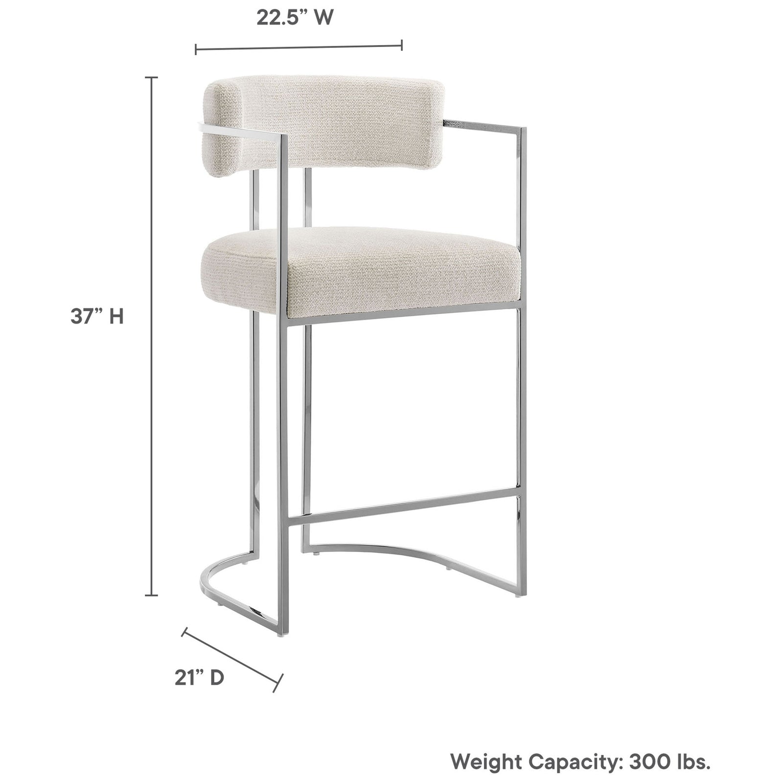 Sized for counters with dimensions shown and a 300 lb weight capacity for sturdy everyday use. || EEI-7227-SLV-CRE || dimension_studio