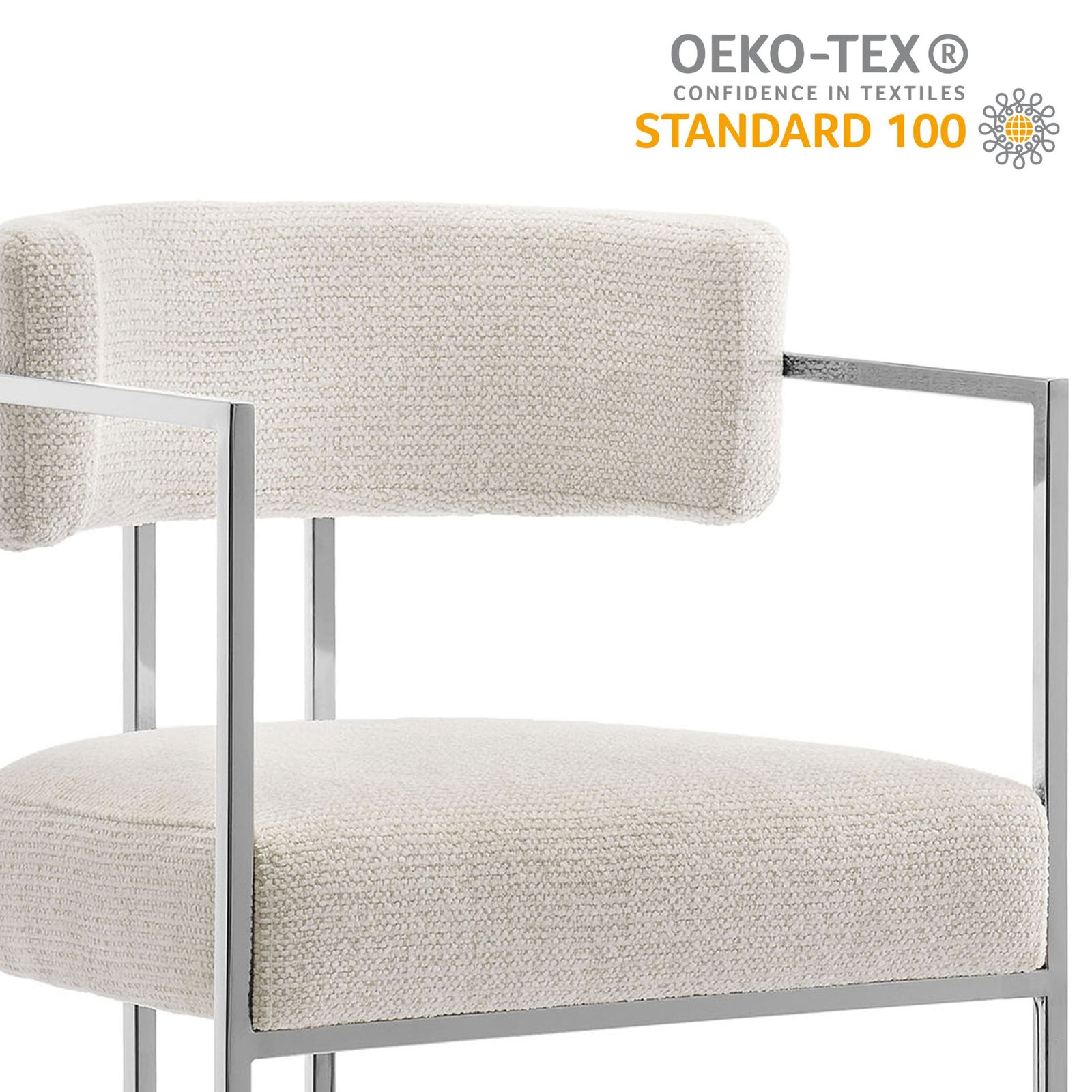 OEKO-TEX Standard 100 certified upholstery offers trusted, safer materials for your home. || EEI-7227-SLV-CRE || callout_studio