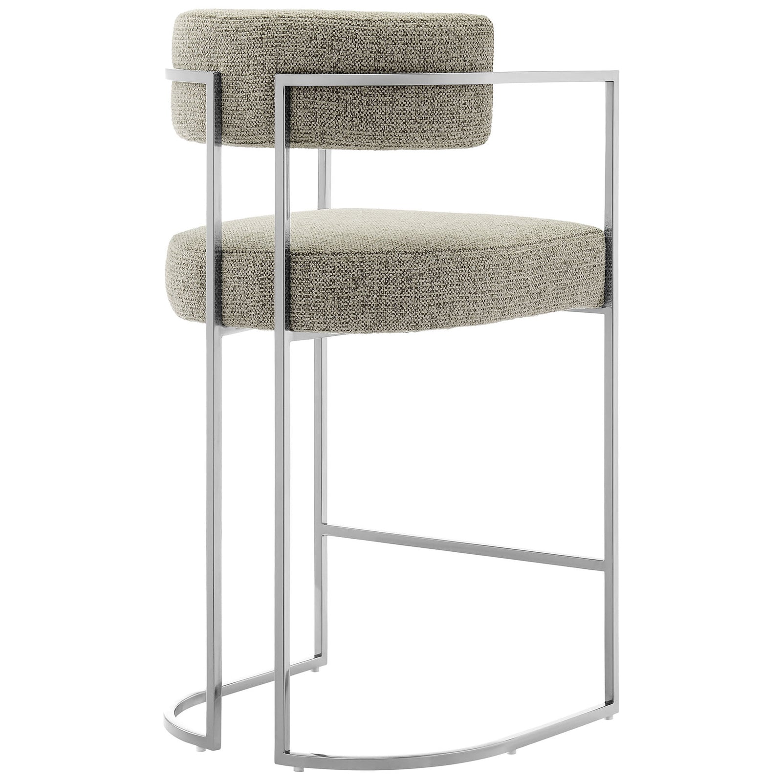 Wraparound backrest with open-back design highlights the polished chrome frame || EEI-7227-SLV-WHE || back_angle_studio