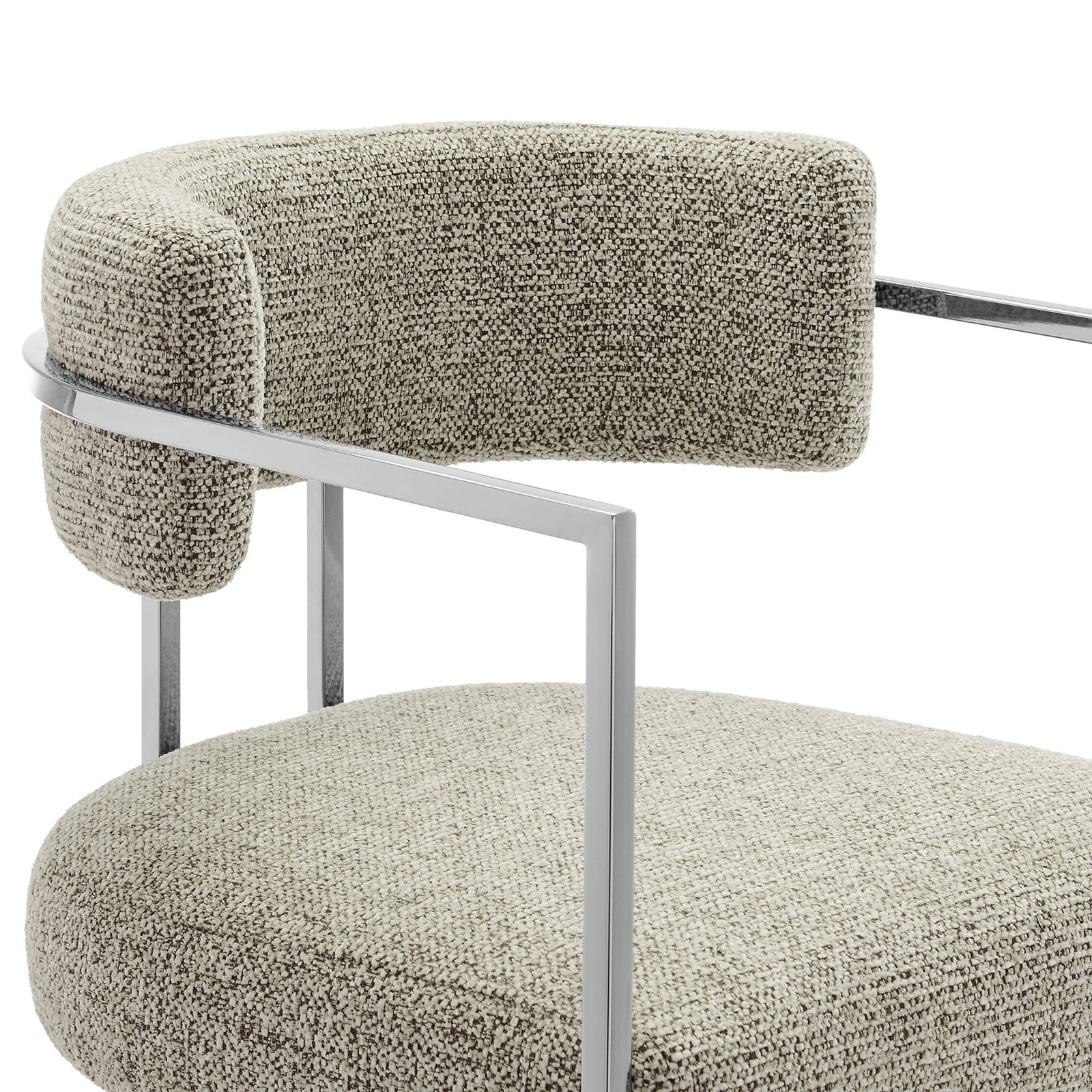 Textured woven upholstery and plush cushioning bring tactile depth to the rounded back || EEI-7227-SLV-WHE || detail_studio