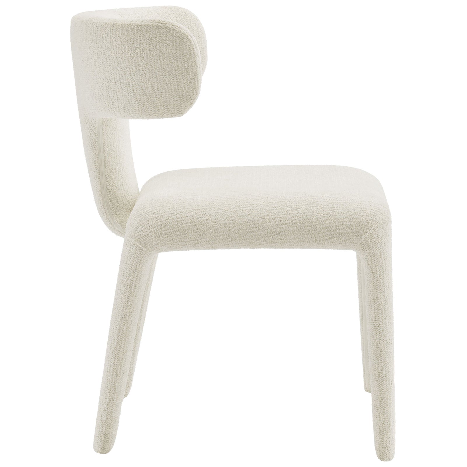 Cream boucle dining chair highlighting the sculpted back curve and deep cushioned seat profile || EEI-7230-CRE || side_studio
