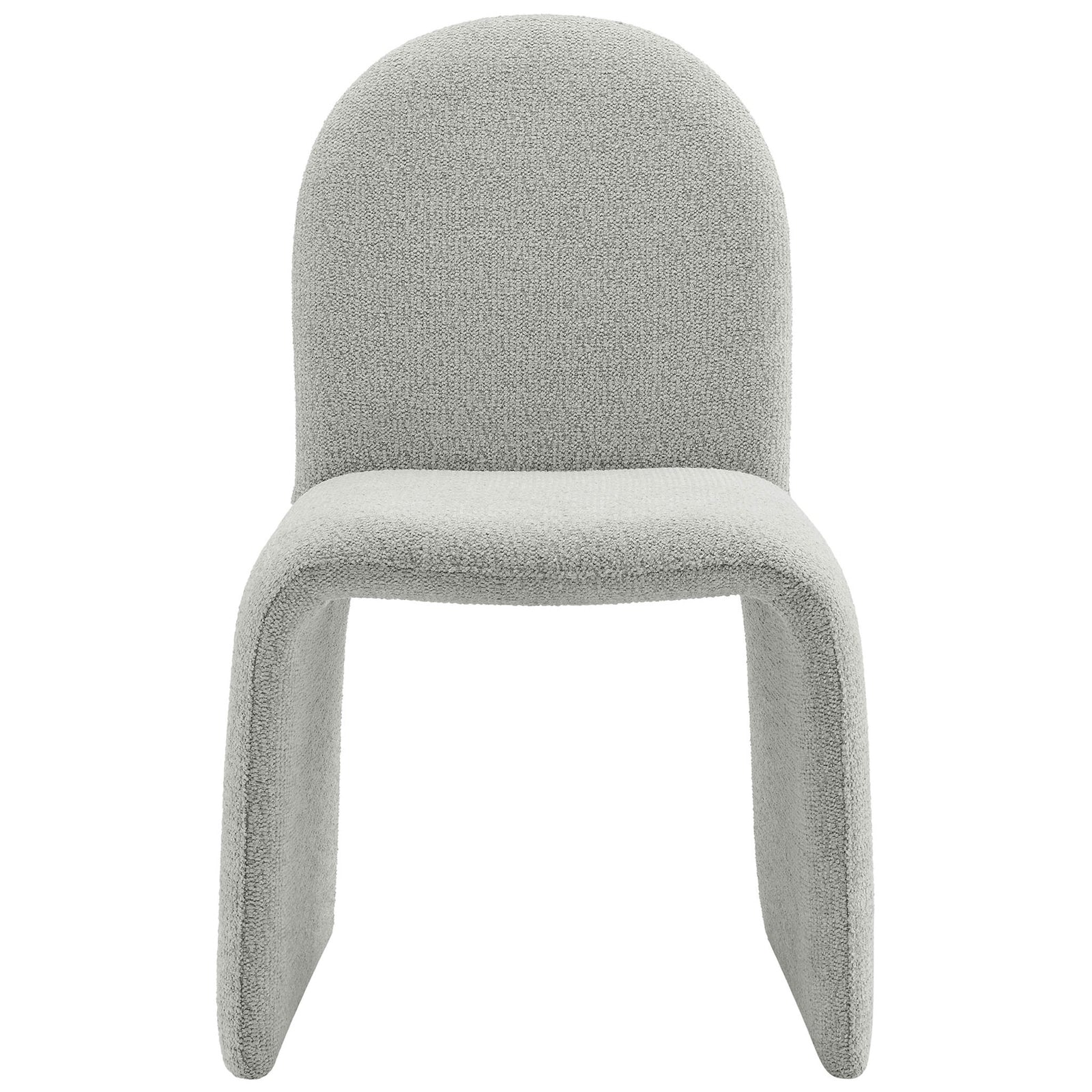 Modern dove gray boucle dining chair with high arch back and continuous waterfall silhouette || EEI-7231-DOV || front_studio