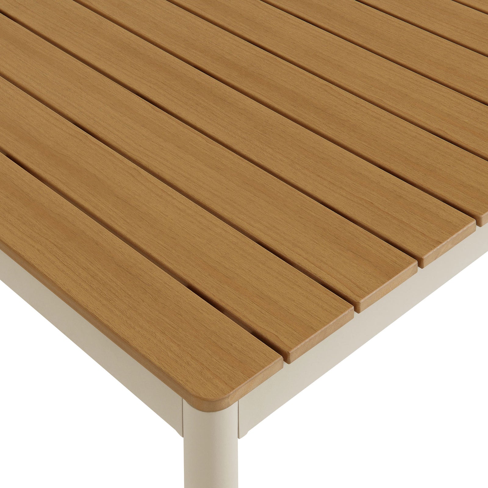 Natural toned slatted faux wood tabletop with smooth weather resistant finish || EEI-7237-NAT || swatch_studio