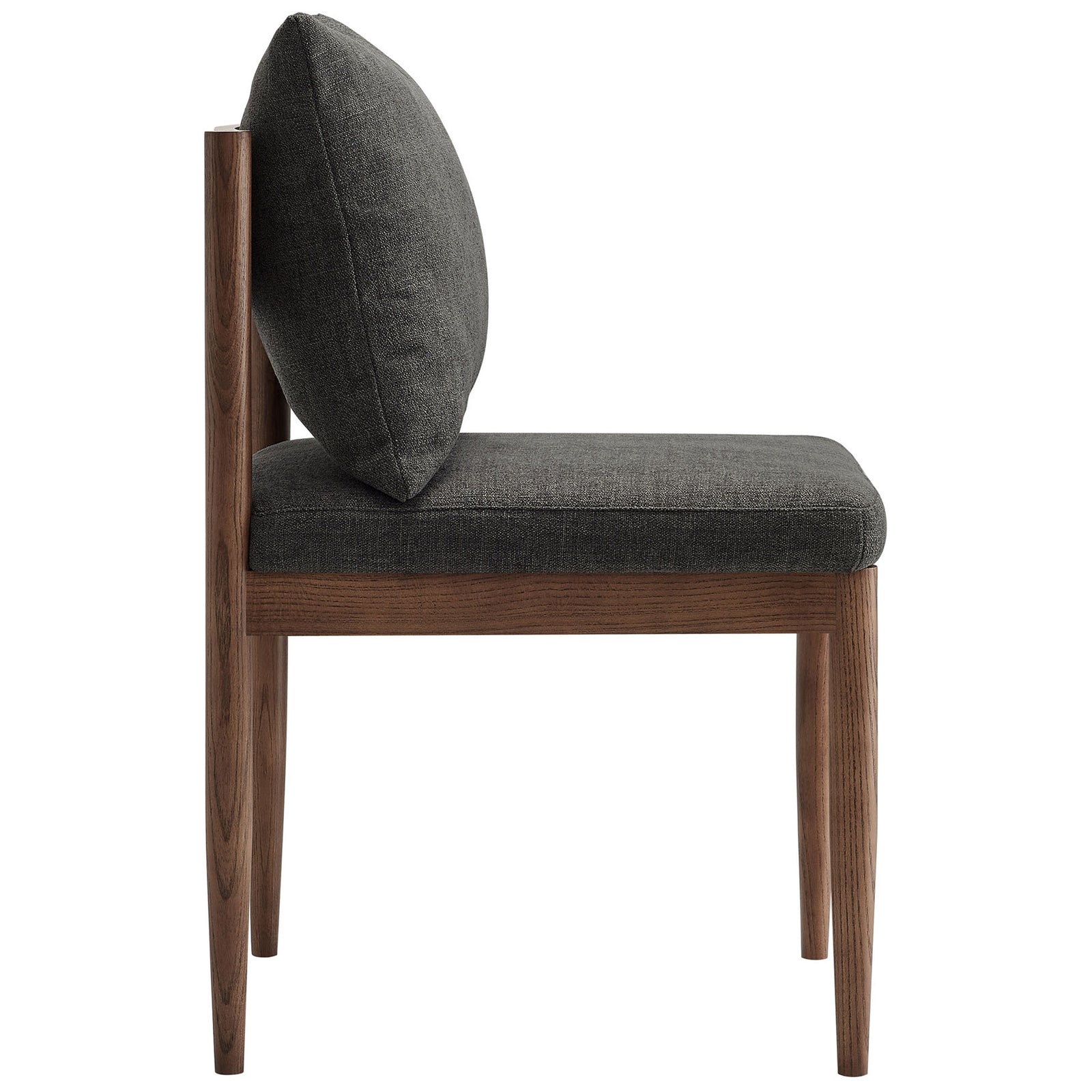 Remington dining chair highlighting slim wood frame, padded charcoal seat, and tailored back cushion. || EEI-7242-CHA || side_studio