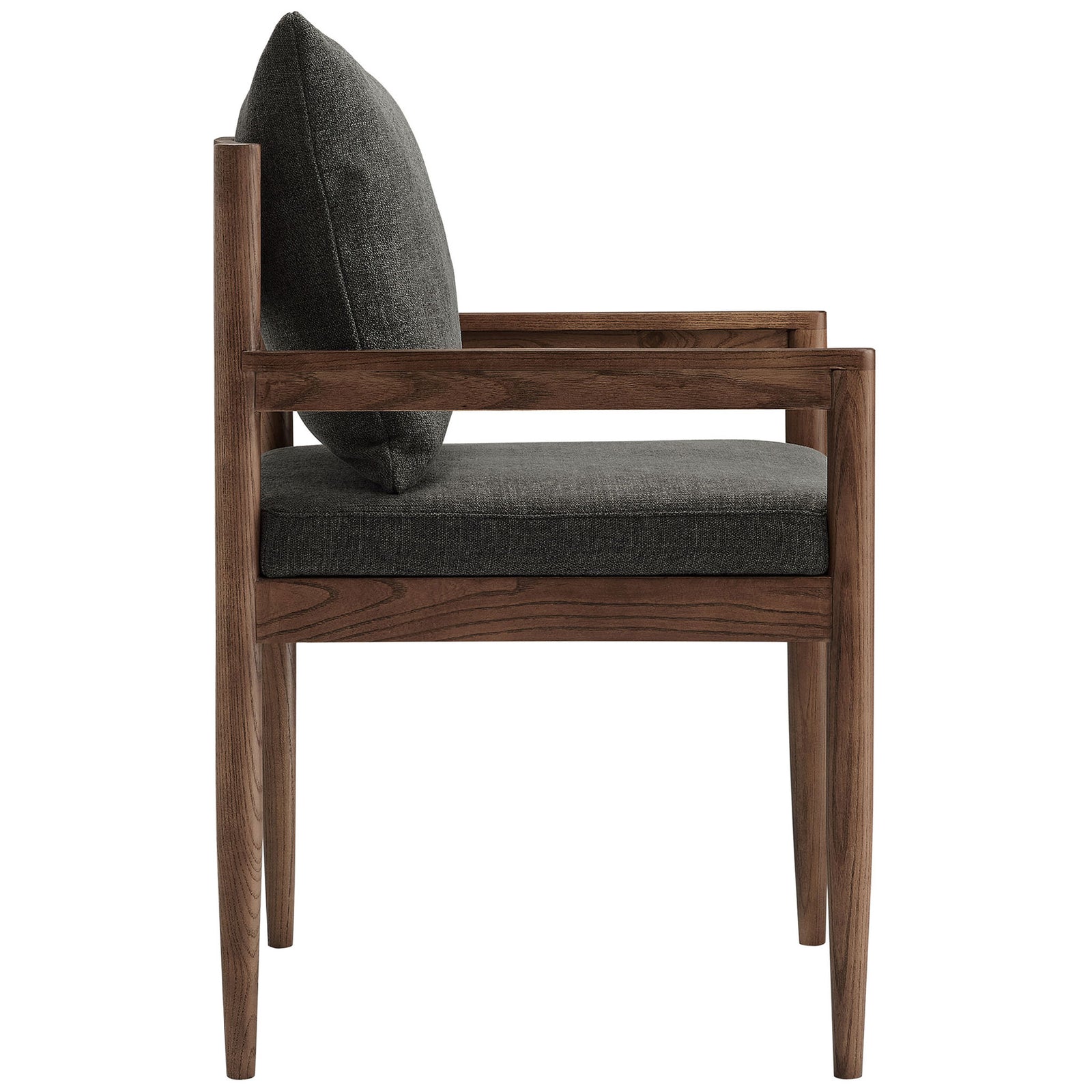 Remington armchair highlighting slim charcoal cushions and straight elm wood arms || EEI-7243-CHA || side_studio