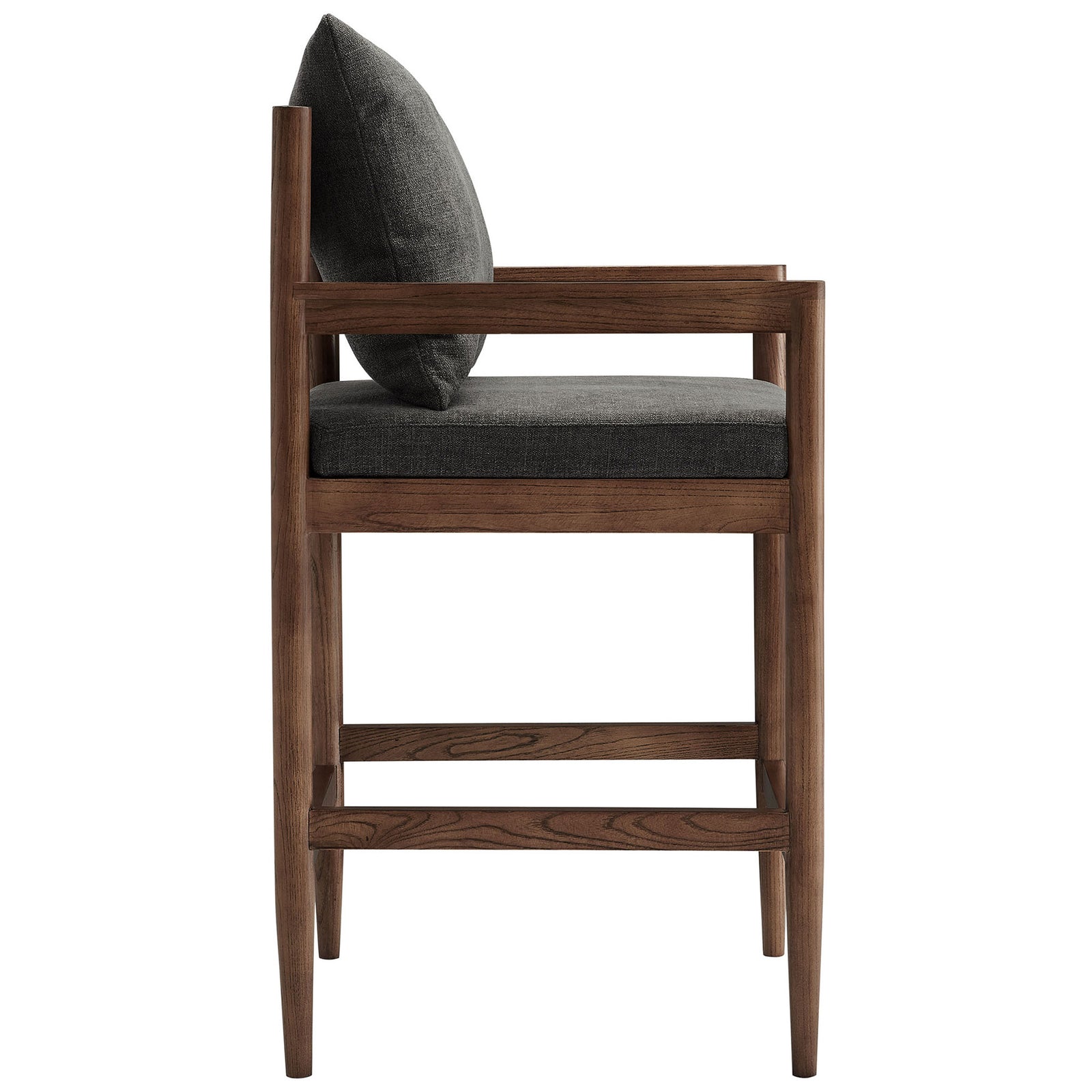 Tapered legs and an integrated footrest add stability and style to the elm frame and charcoal upholstery. || EEI-7244-CHA || side_studio