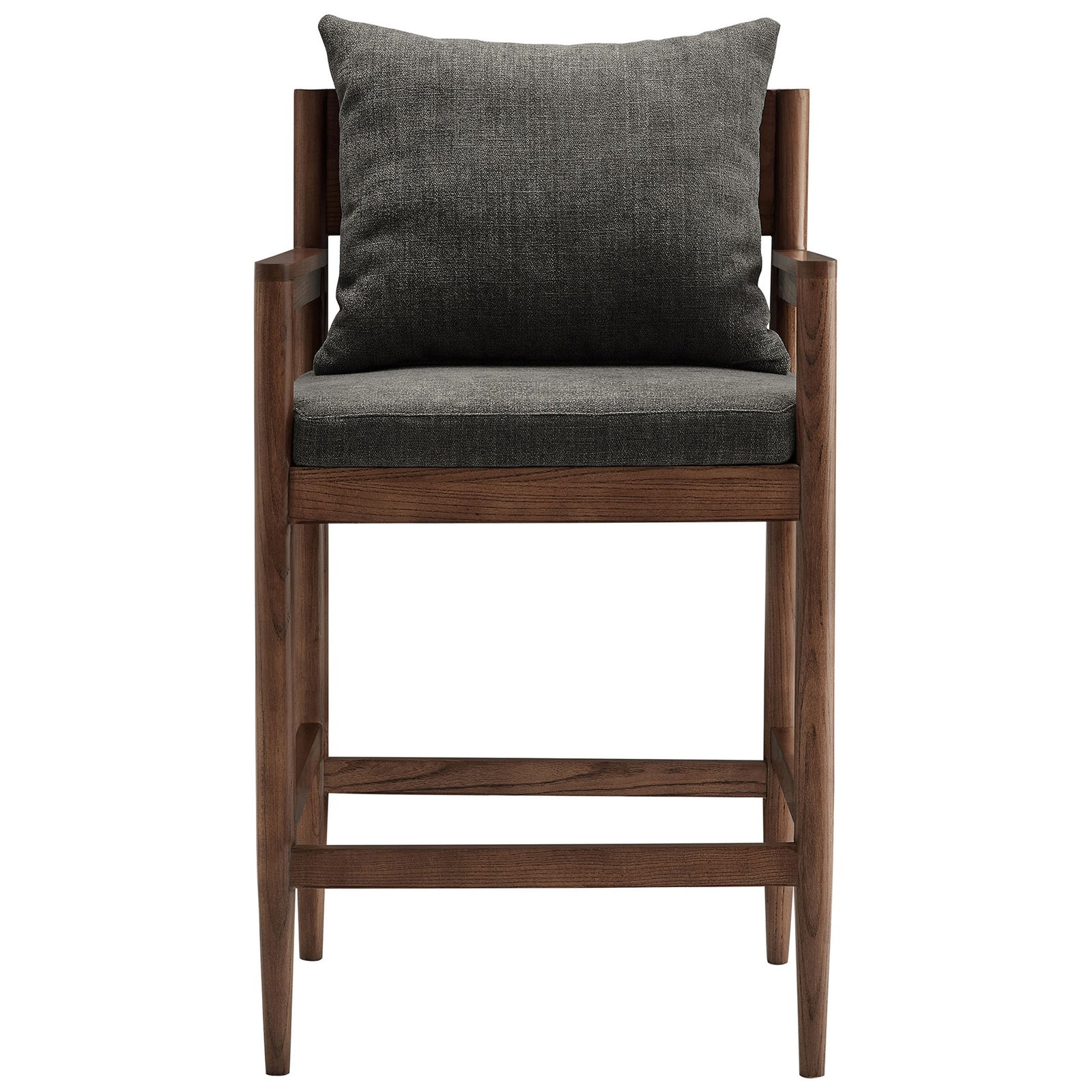 Charcoal cushion and pillow on a rich elm wood frame with clean lines and a supportive footrest. || EEI-7244-CHA || front_studio