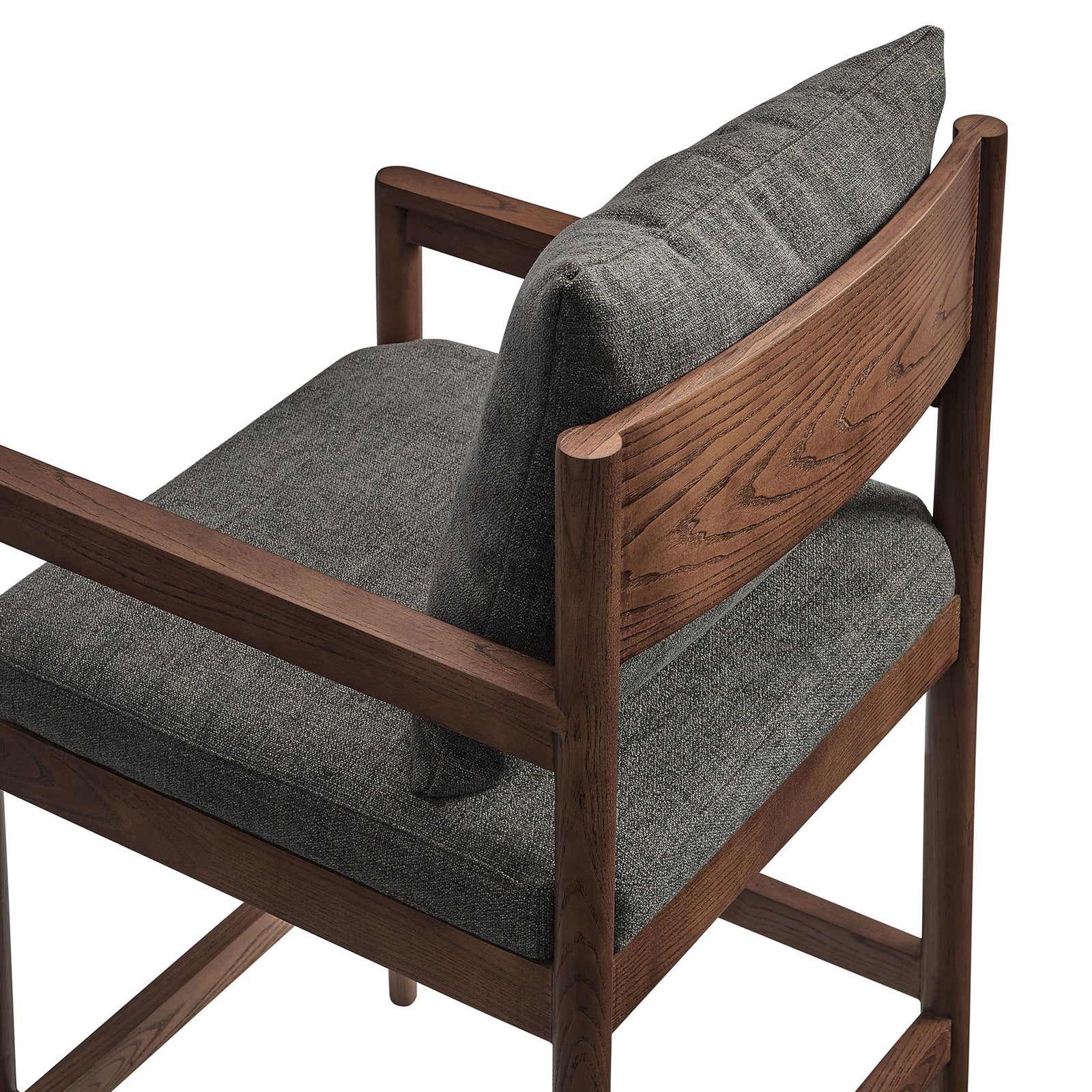 Textured slub weave fabric pairs with smooth elm wood for a refined, comfortable seating experience. || EEI-7244-CHA || detail_studio
