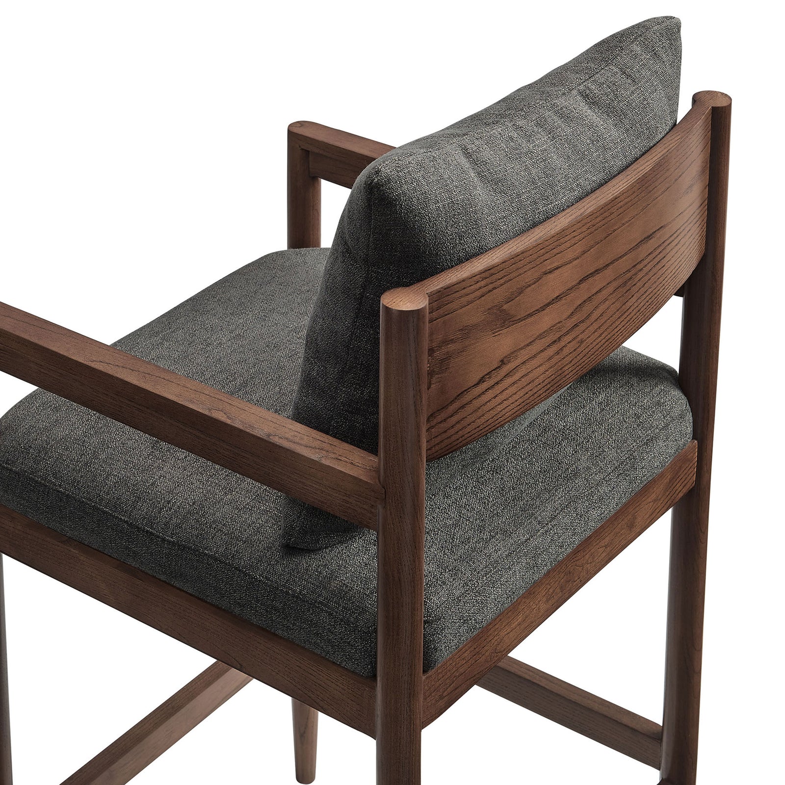 Slub weave fabric and smooth wood finish showcase refined craftsmanship and comfort. || EEI-7245-CHA || detail_studio