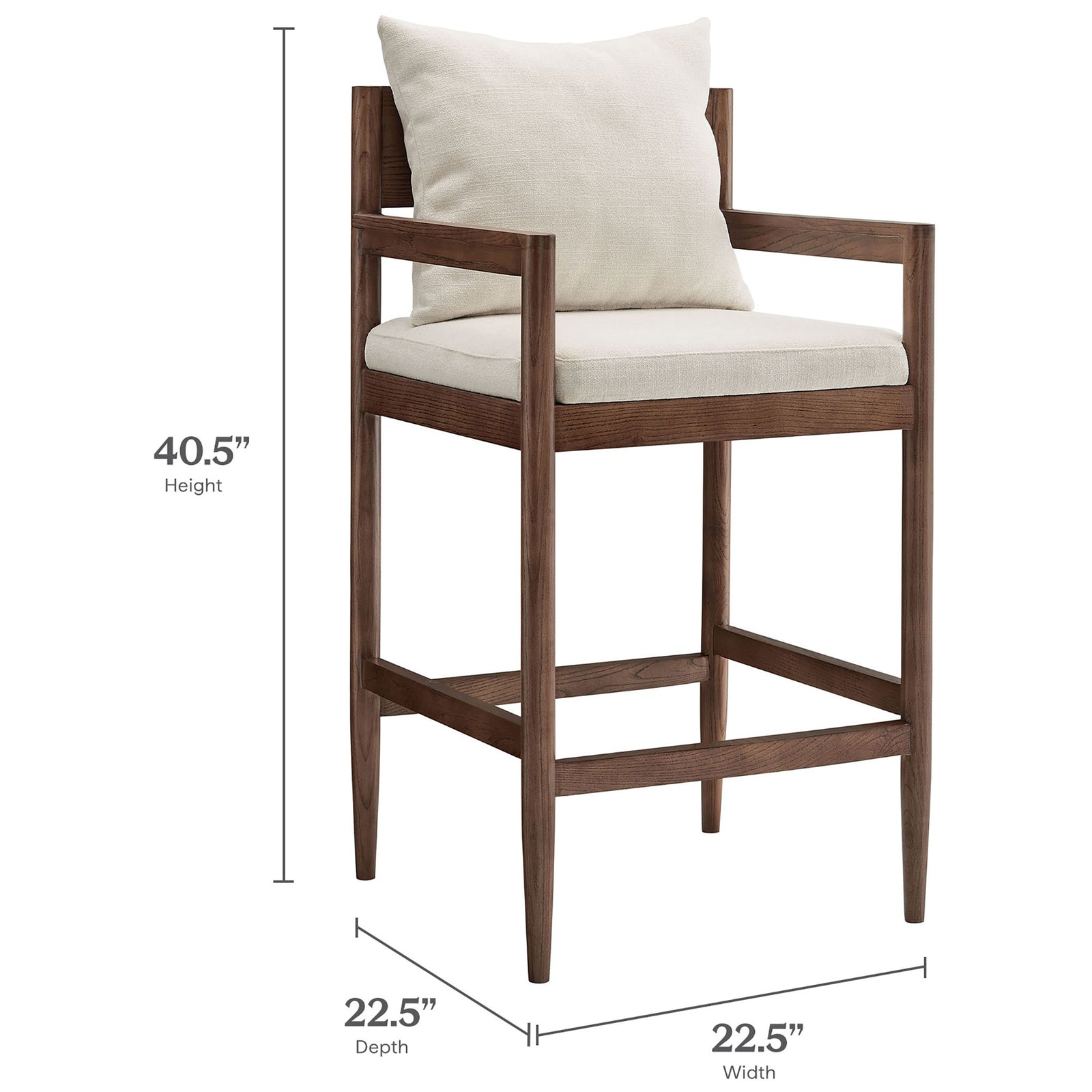 Dimensions outline a streamlined bar stool with a roomy seat and supportive back height || EEI-7245-SAL || dimension_studio