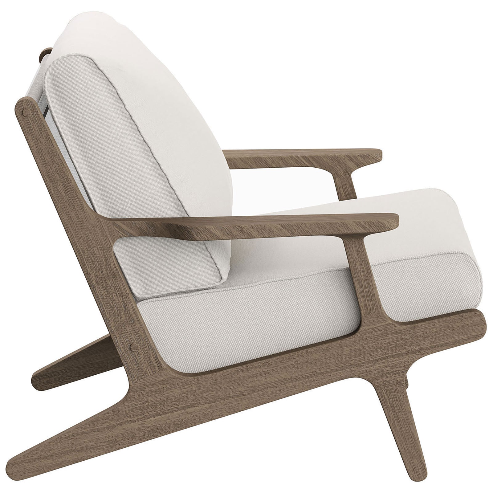 Saratoga white lounge chair showcasing sculpted arms and tapered teak legs || EEI-7248-WGR-WHI || side_studio