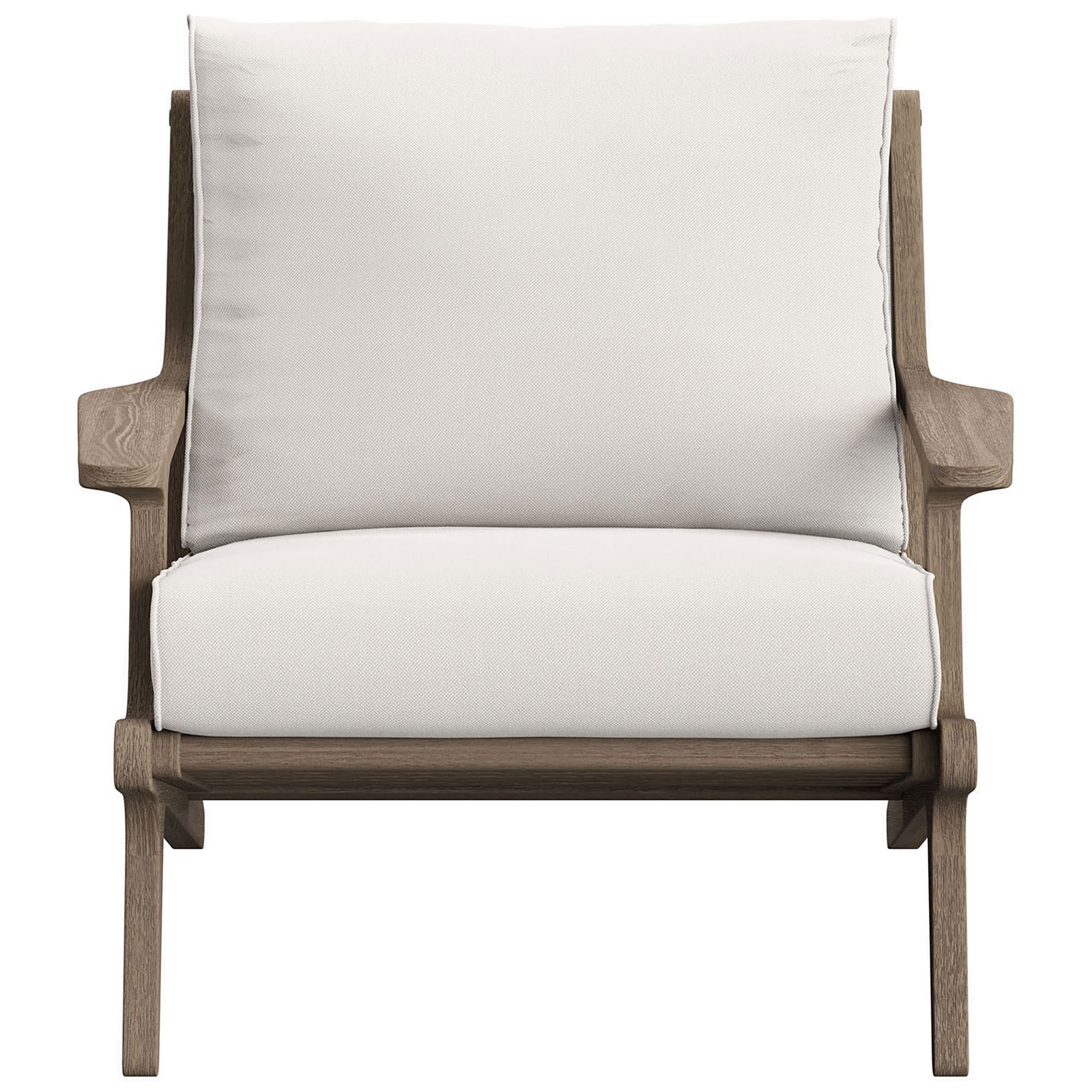 Saratoga white outdoor lounge chair with generous cushions and sculpted teak arms || EEI-7248-WGR-WHI || front_studio