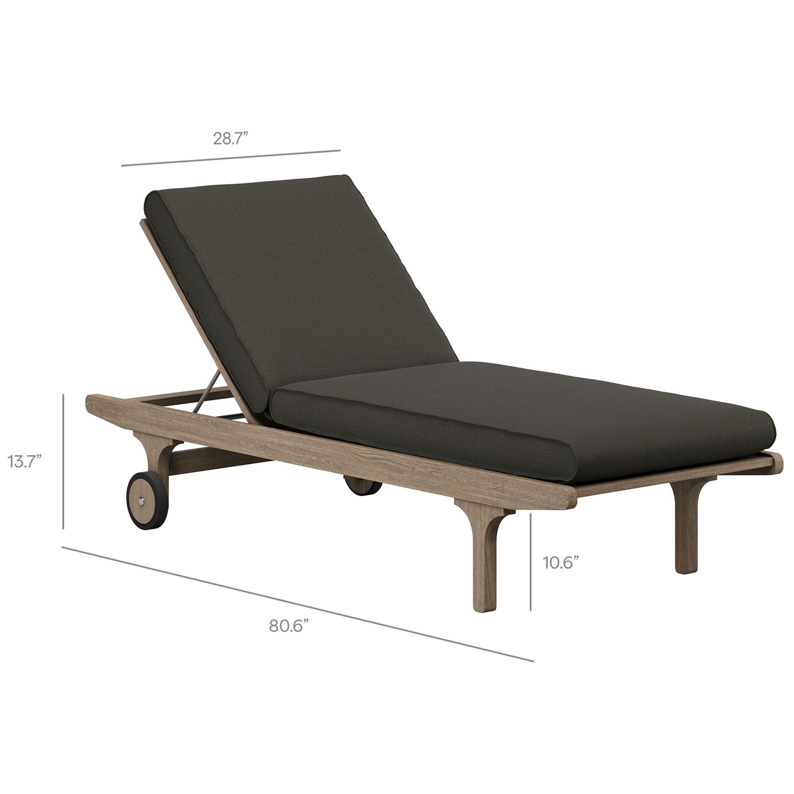 Dimension graphic showing overall length, width, and height of the Saratoga flint gray chaise lounge || EEI-7251-WGR-FLI || dimension_studio