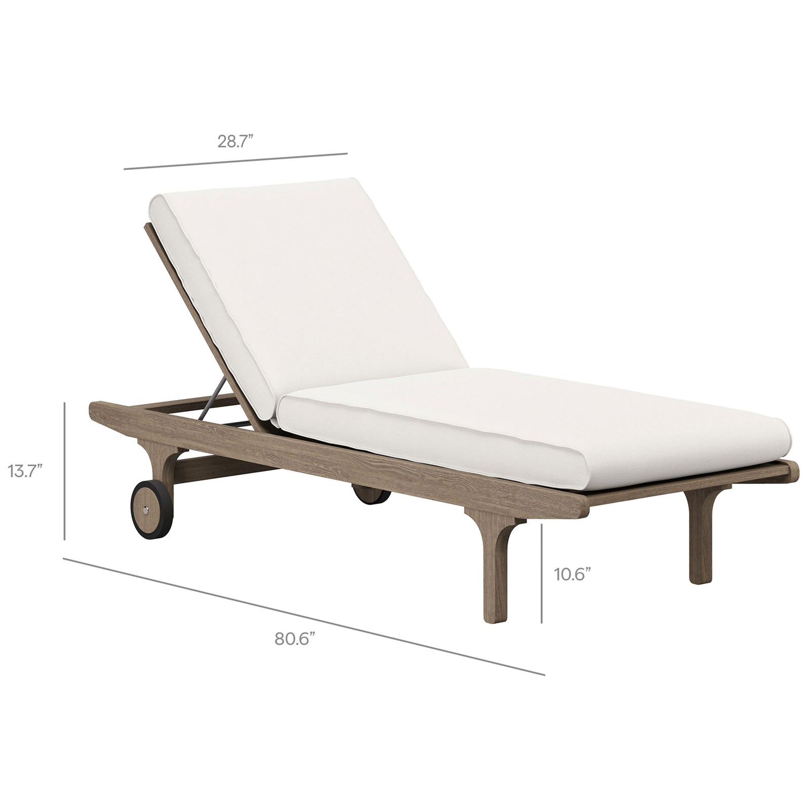 Dimension graphic showing overall length, width, and height of the Saratoga white chaise lounge || EEI-7251-WGR-WHI || dimension_studio