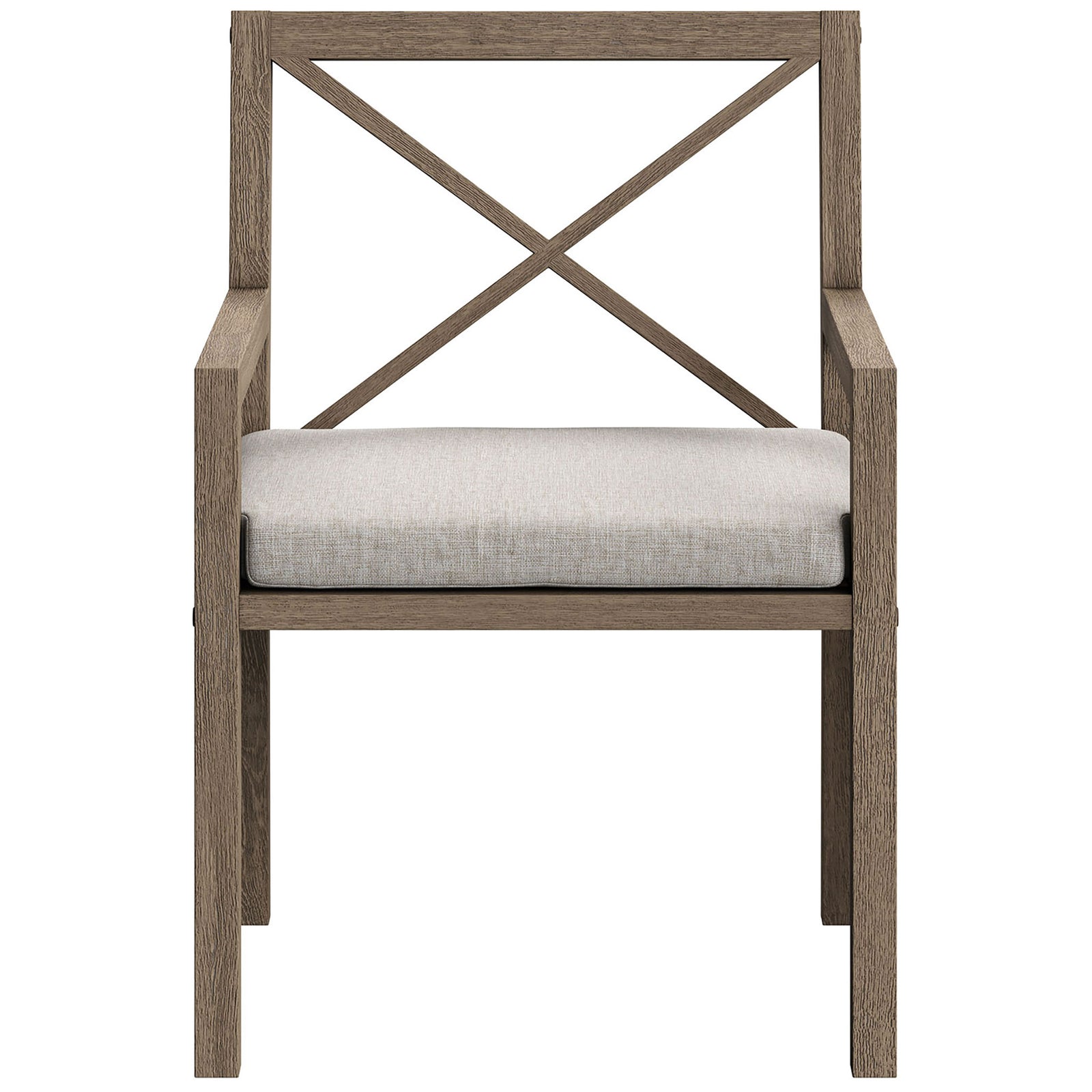 Northlake teak dining armchair with pebble cushion brings tailored comfort to your outdoor meals. || EEI-7253-WGR-PEB || front_studio