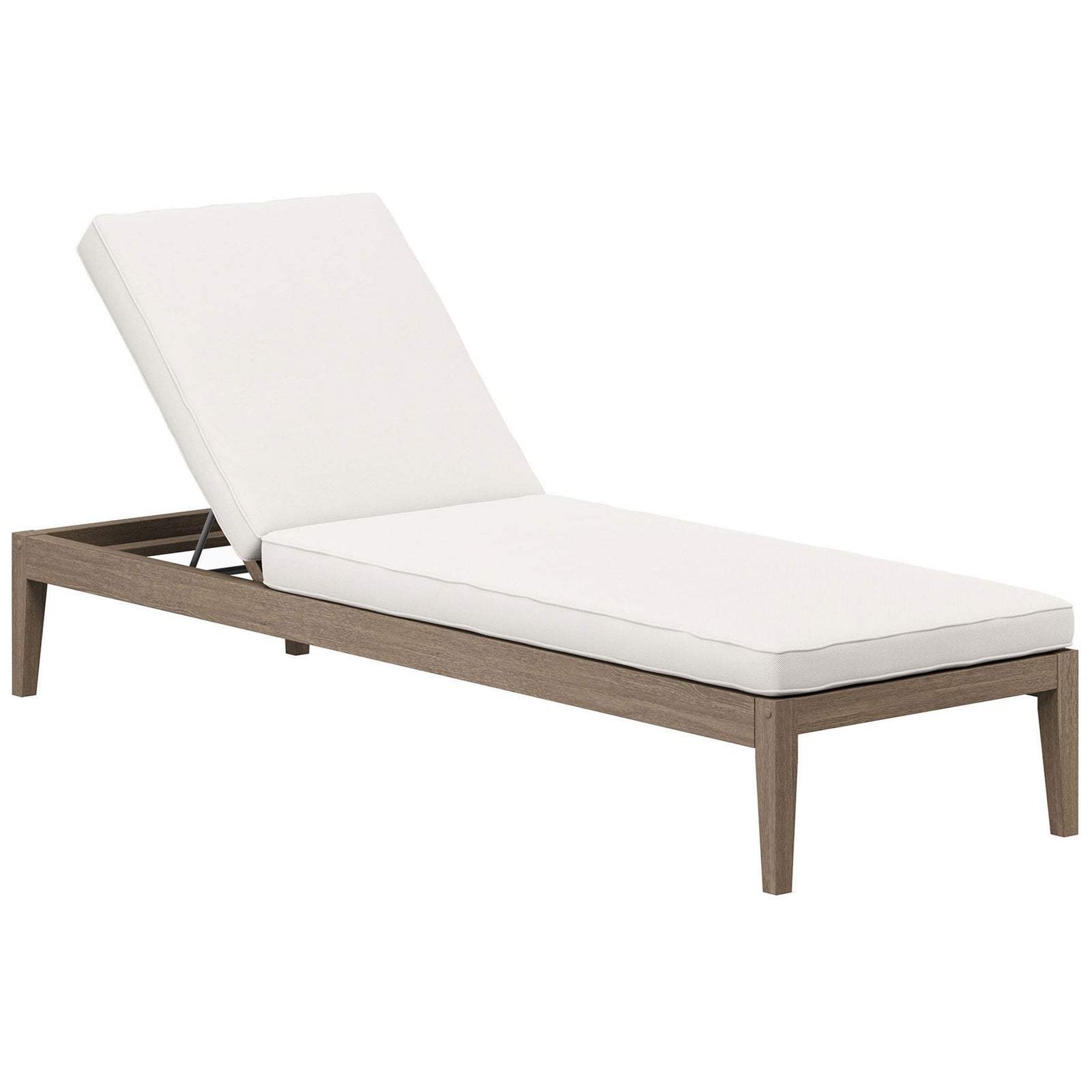 Teak poolside chaise with white cushion and adjustable backrest for relaxing outdoor lounging || EEI-7256-WGR-WHI || front_angle_converted_studio
