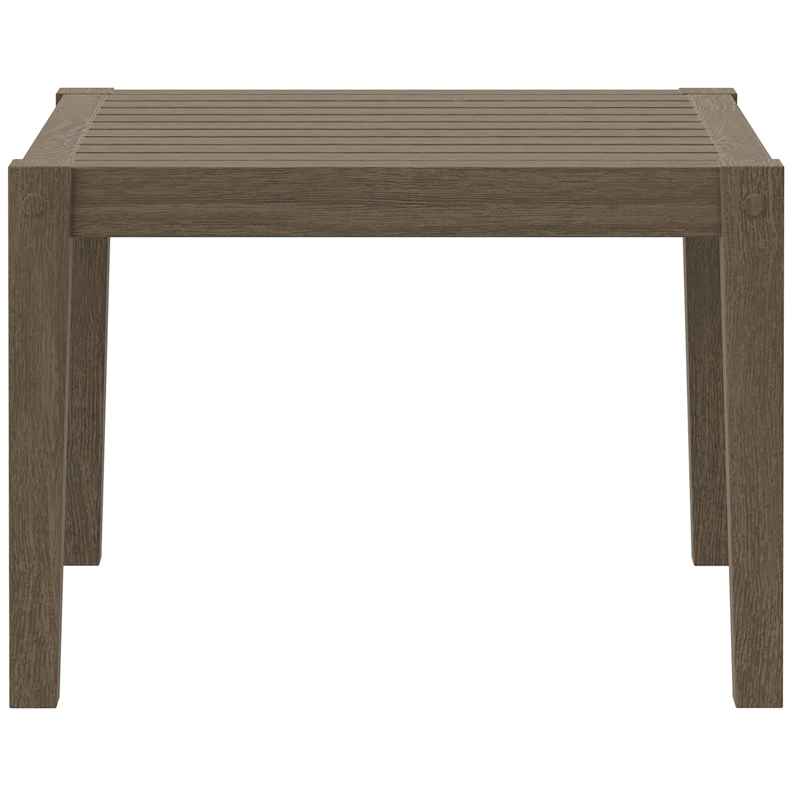 Square weathered gray teak side table with slatted top and clean, modern profile. || EEI-7258-WGR || front_studio