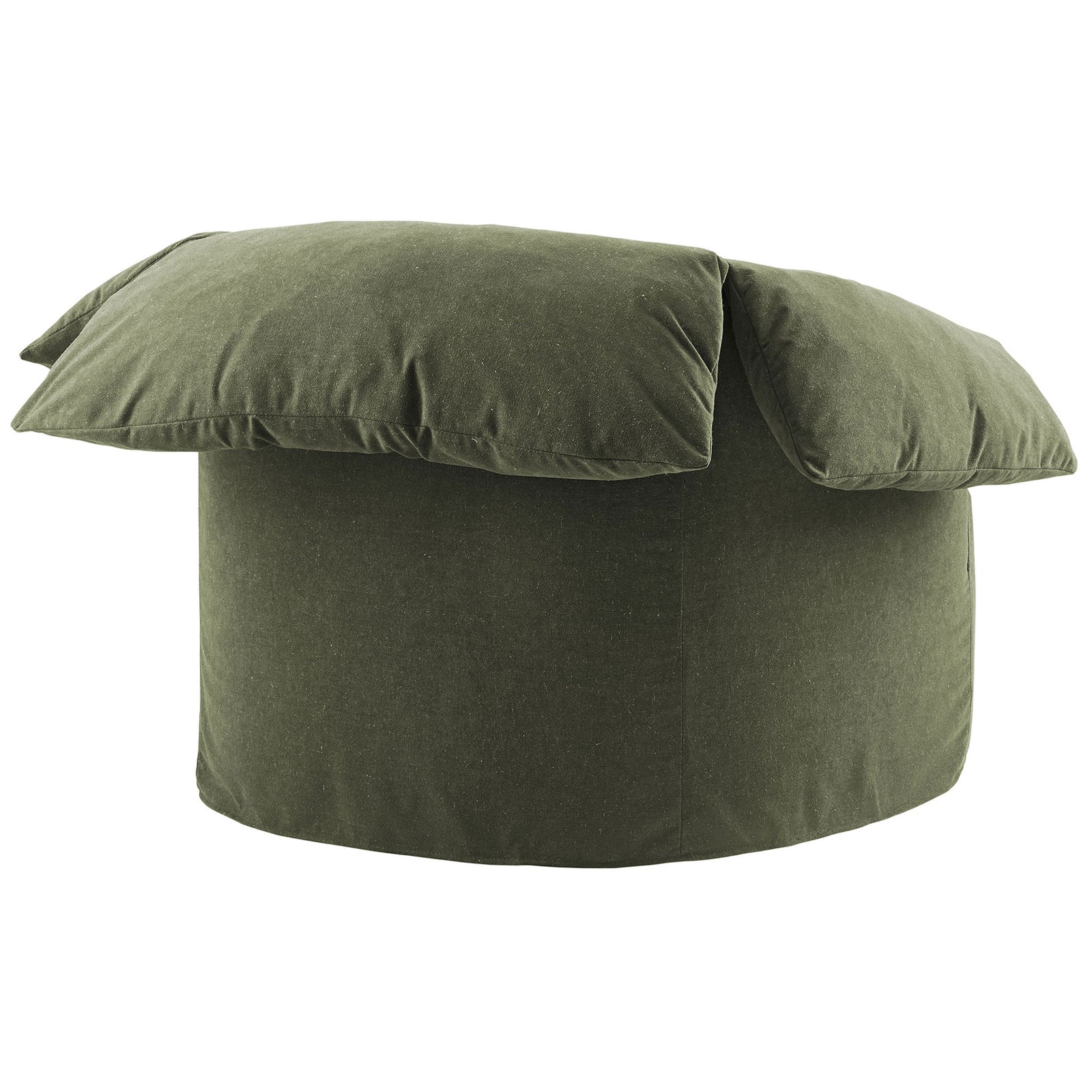 Rounded barrel silhouette wrapped in sage linen-blend fabric for a seamless, relaxed look || EEI-7259-SGE || back_studio