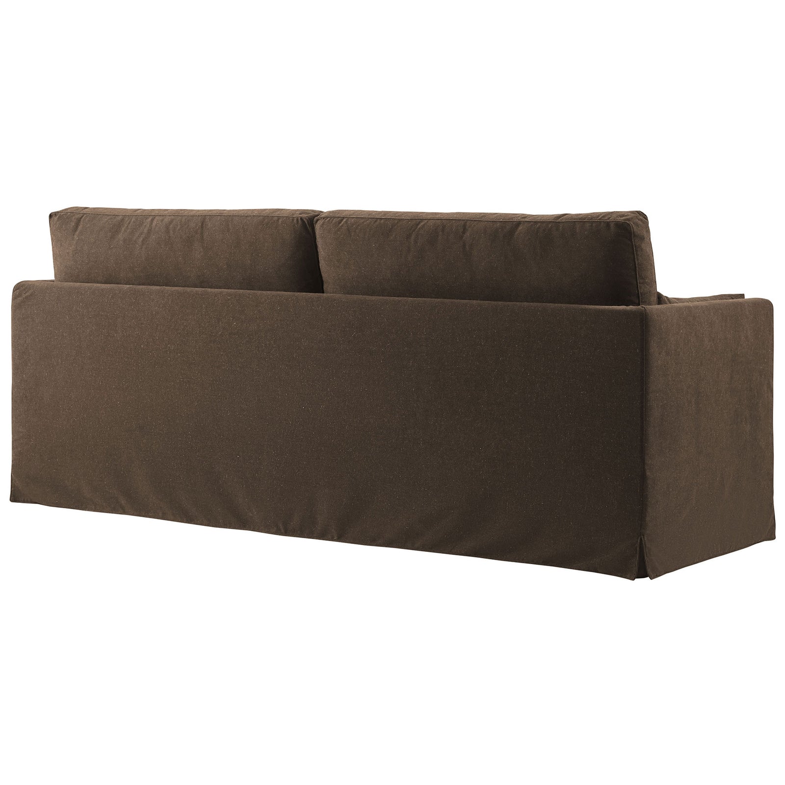 Cocoa slipcovered sofa featuring a smooth tailored back panel and relaxed, streamlined silhouette. || EEI-7260-COA || back_studio