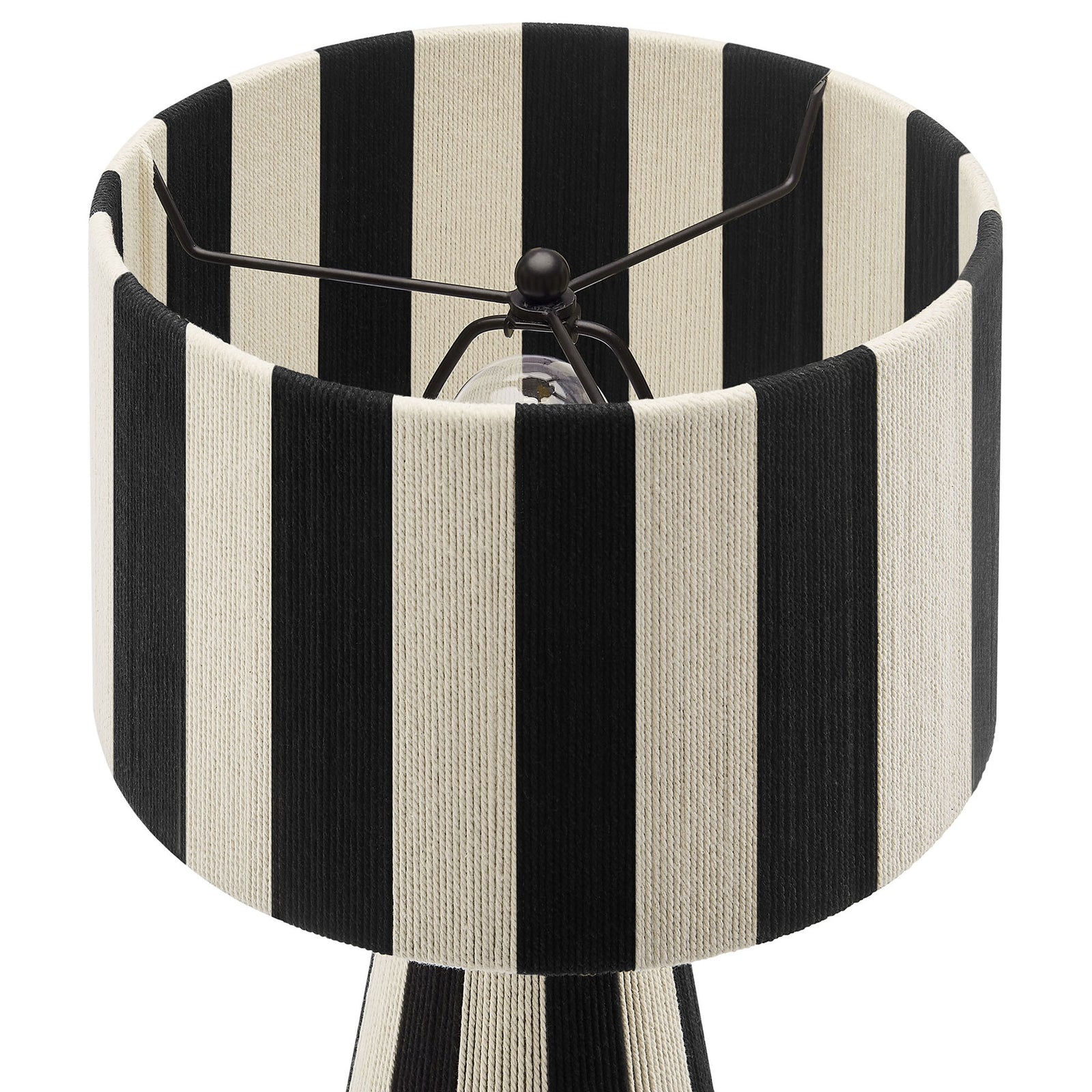 Striped cotton drum shade with exposed bulb and metal frame for a crisp, contemporary look. || EEI-7261-BLK || shade_studio
