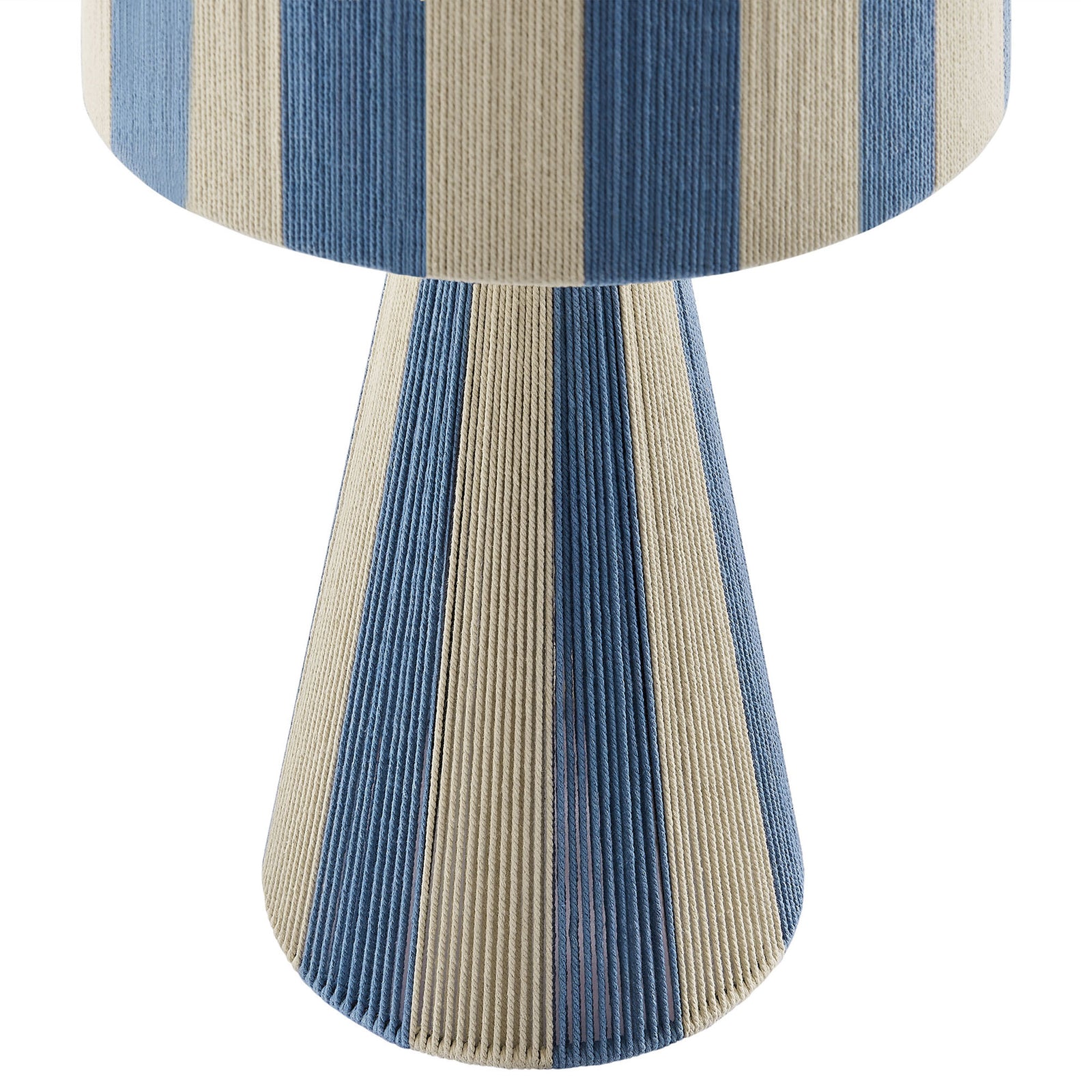 Tapered base wrapped in alternating capri blue and cream cotton threads for a ribbed texture. || EEI-7261-CBL || leg_studio