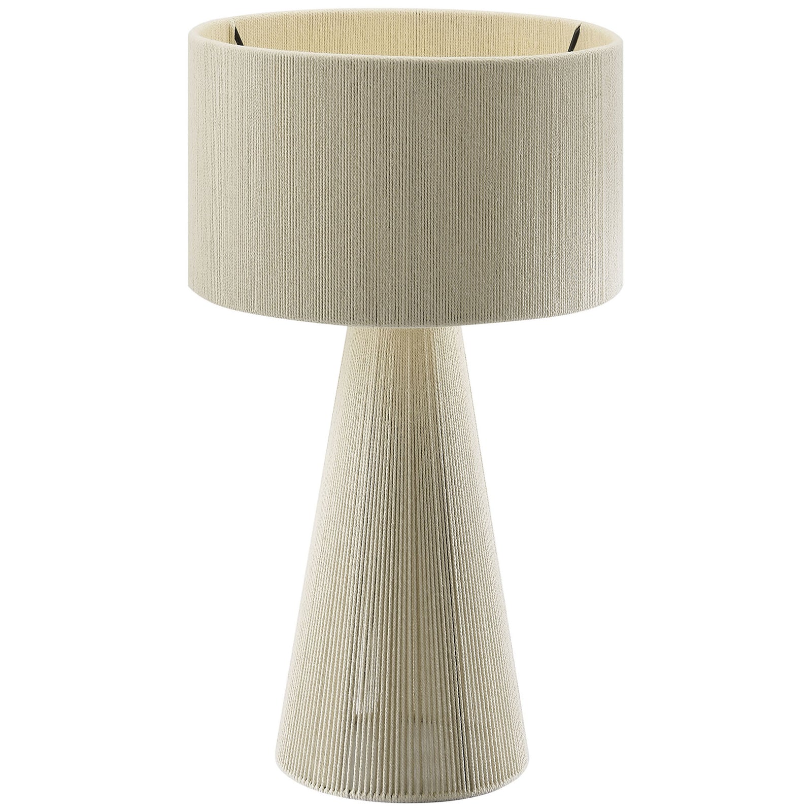 Minimalist natural fiber table lamp bringing soft texture to modern decor. || EEI-7262-NAT || front_angle_on_studio