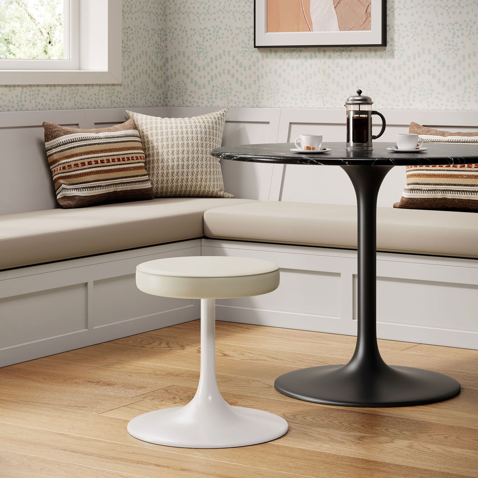 Lipton Vegan Leather Round Stool Stone