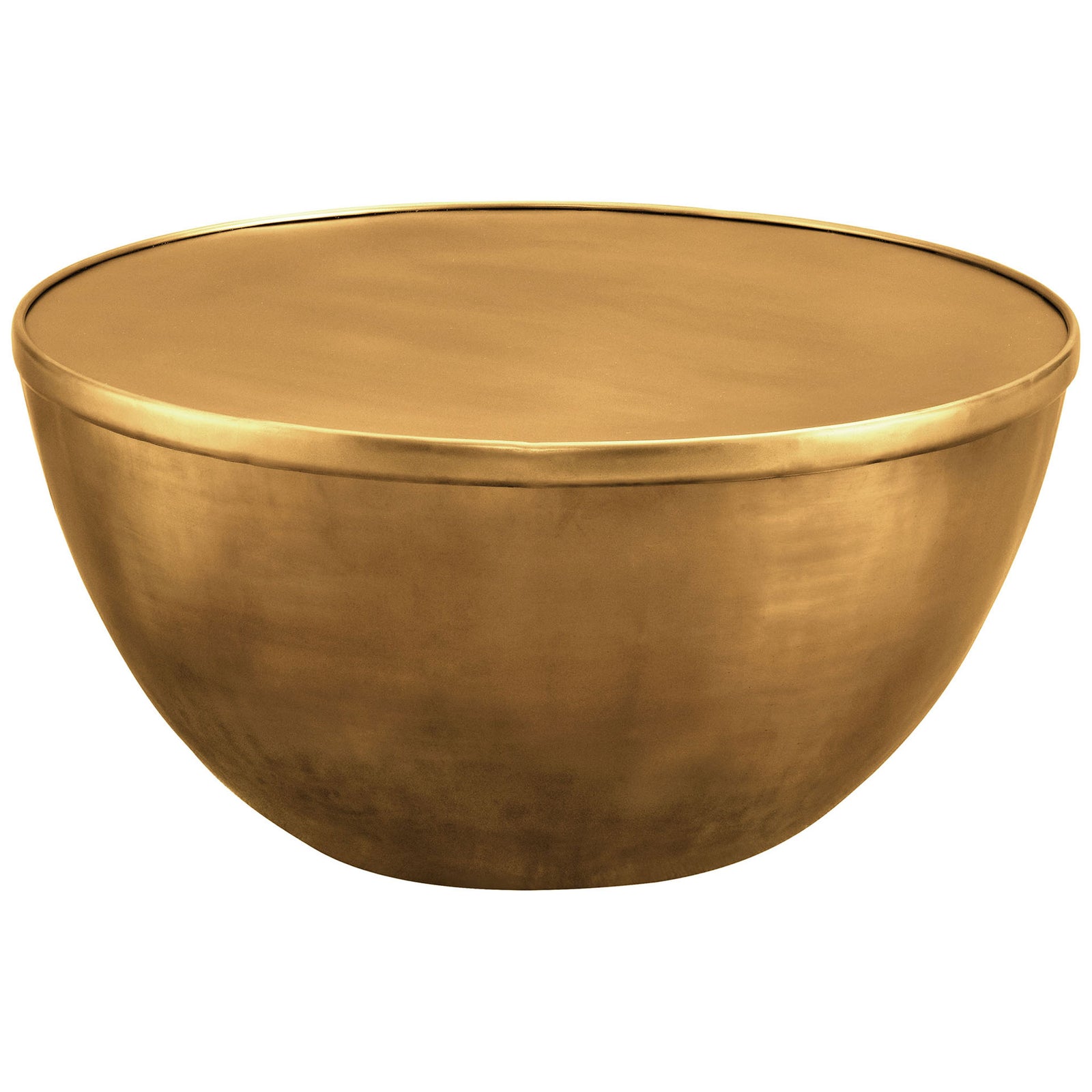 Sculptural brass drum coffee table with a smooth, flush-fitting lid for a polished, modern centerpiece || EEI-7277-BBR || front_studio