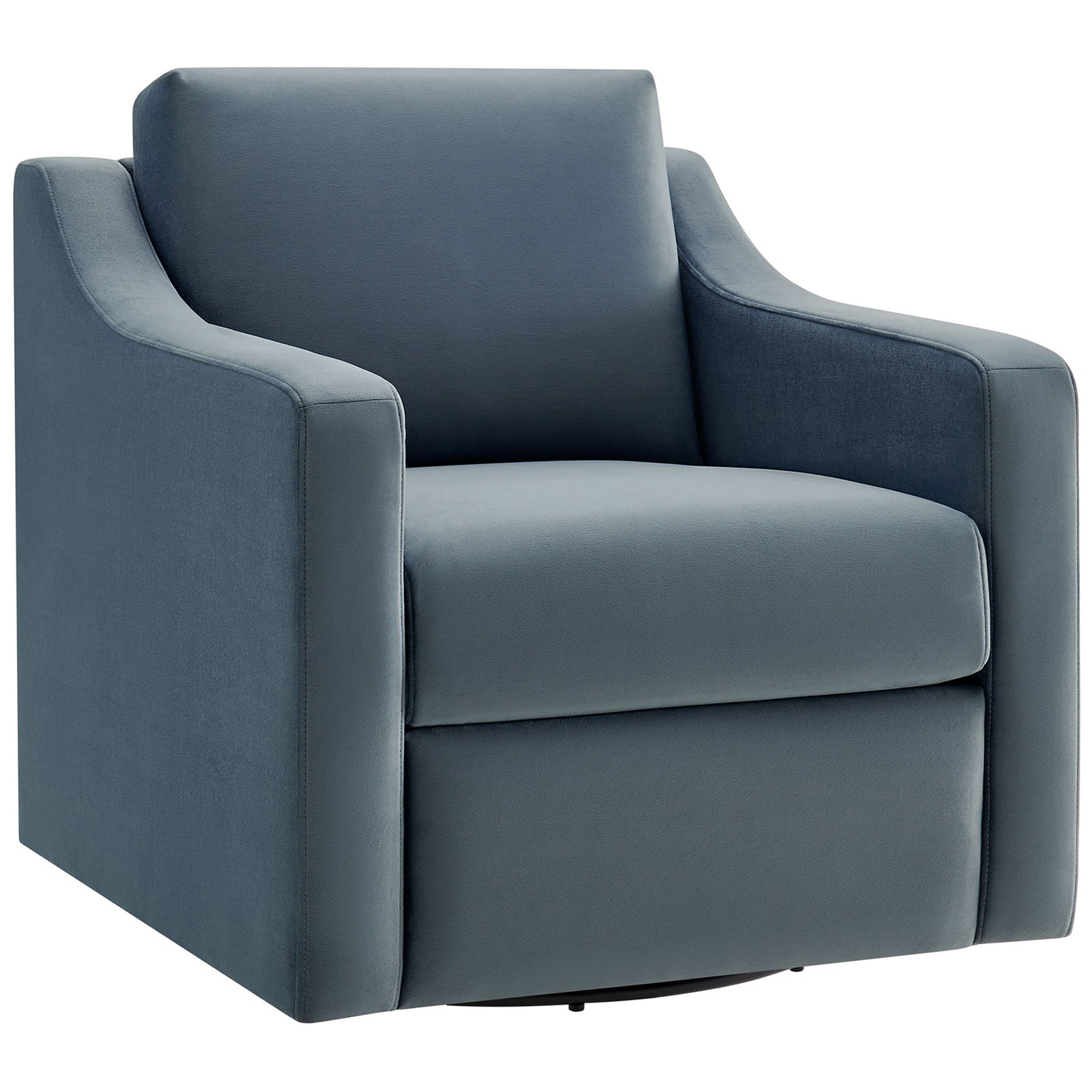 Modern performance velvet chair in cadet blue with gently contoured arms and a concealed 360-degree swivel || EEI-7282-CAB || front_angle_studio