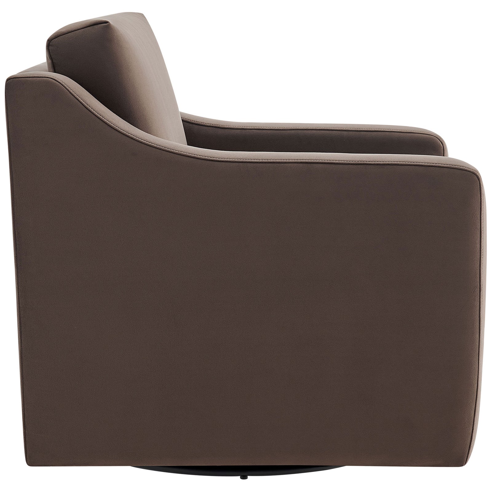 Sleek silhouette in chocolate performance velvet with flowing arm contours and flush seat cushion || EEI-7282-CHB || side_studio