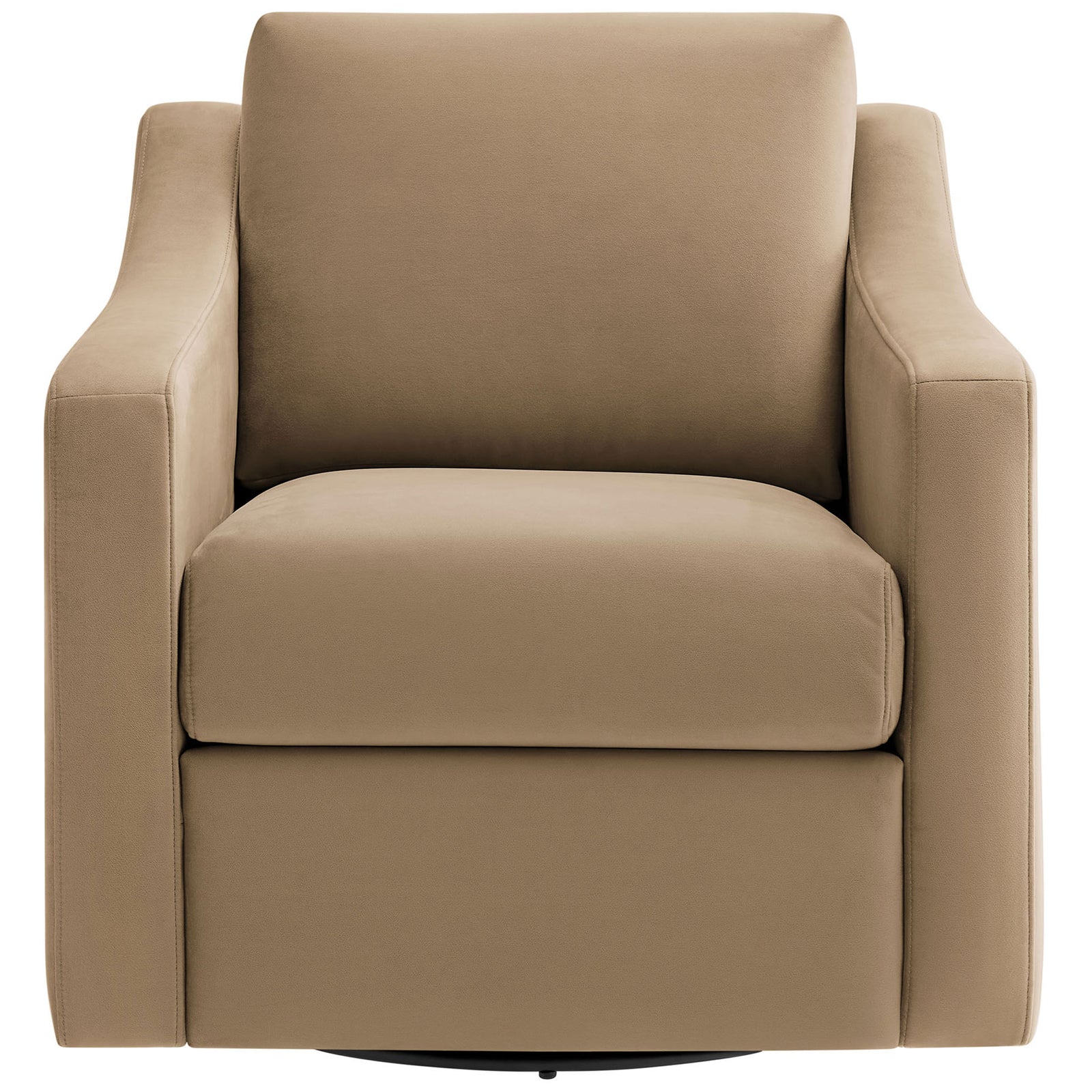 Taupe performance velvet armchair with plush cushions and gently curved arms || EEI-7282-TAU || front_studio