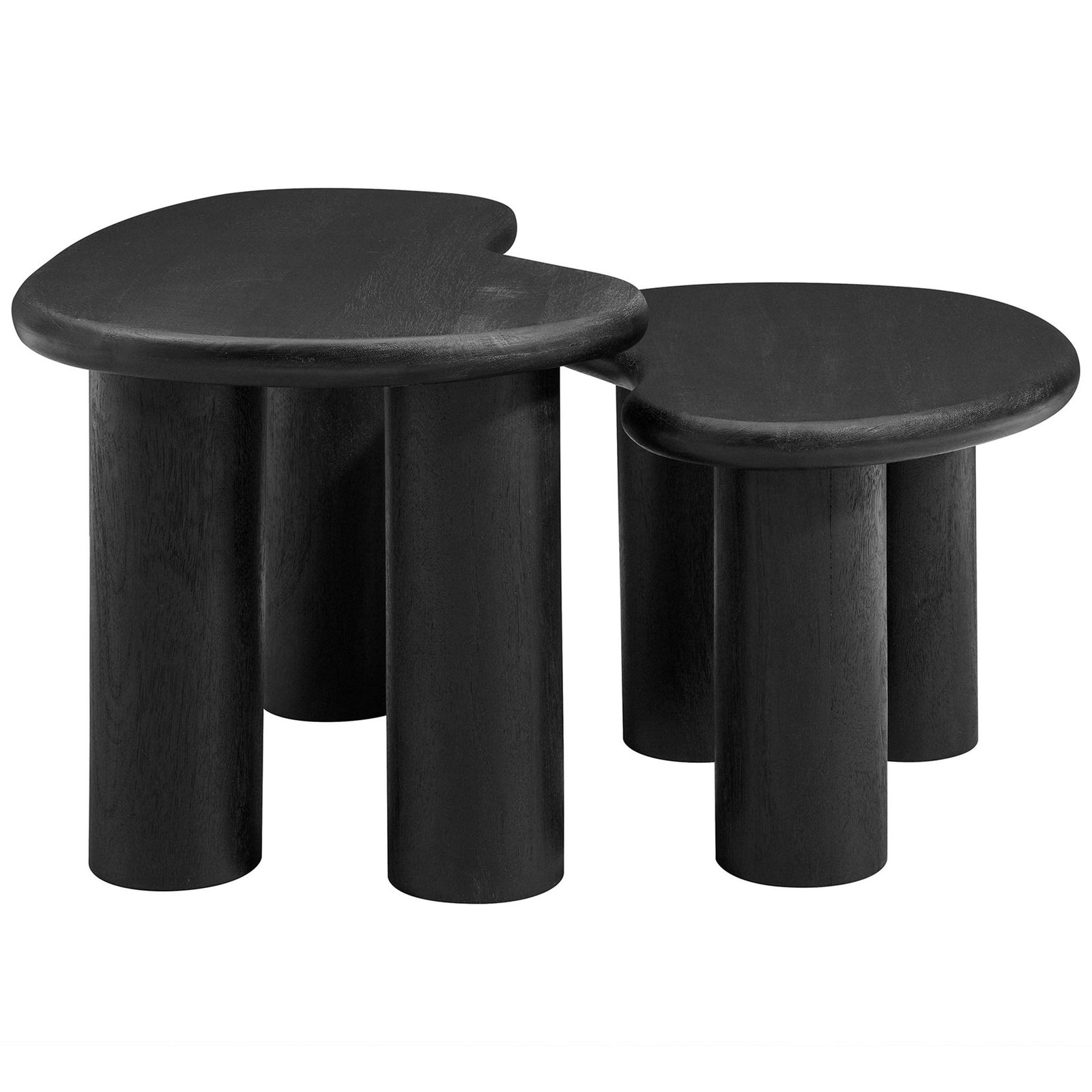 Two-piece Hackney set nests together with curved profiles and sturdy three-leg bases in a deep black finish || EEI-7283-BLK || side_studio