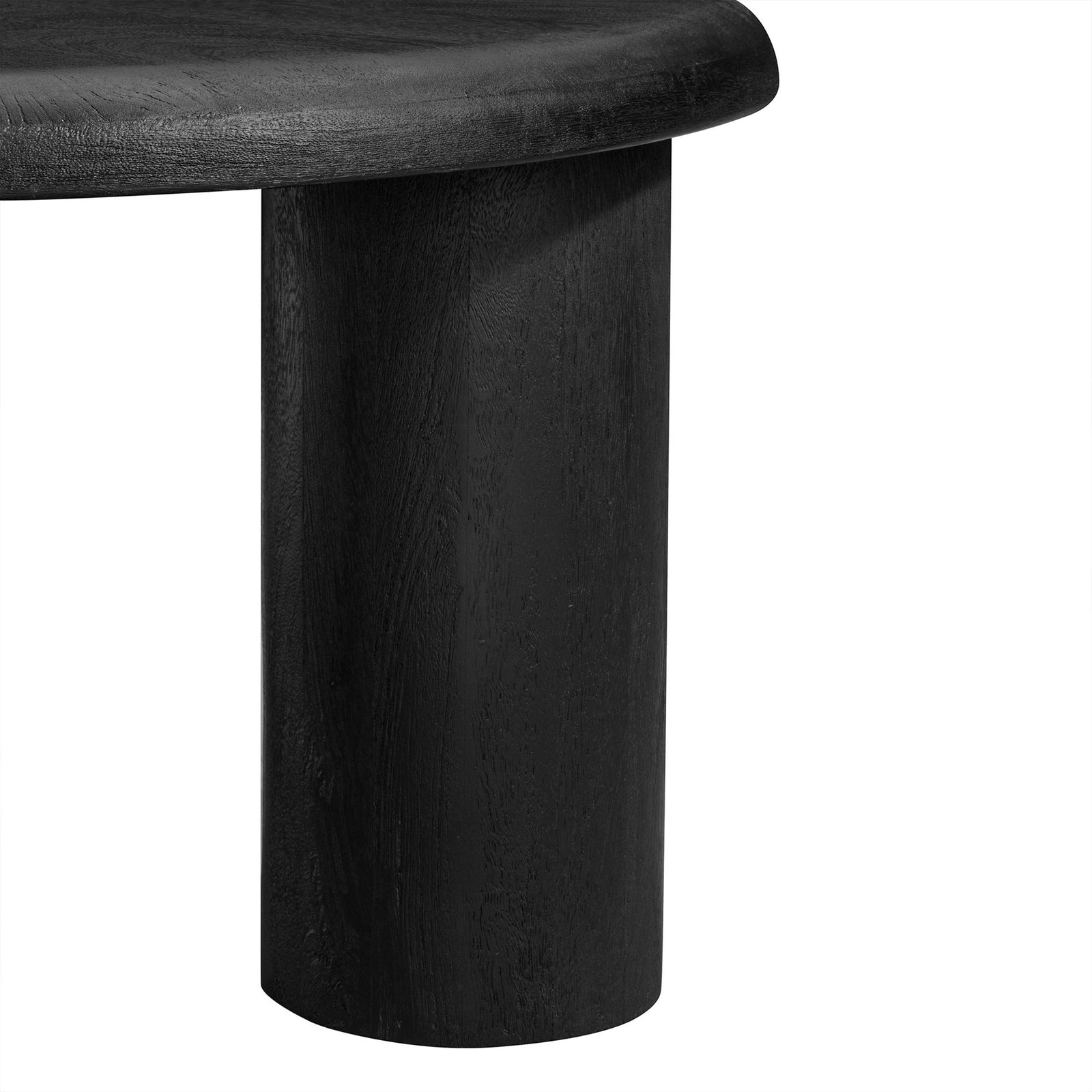 Sturdy round leg supports the thick mango wood top with a softly rounded profile || EEI-7286-BLK || leg_studio