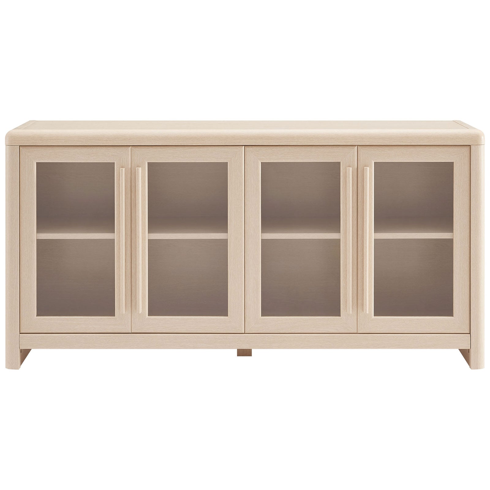 Ash Evren sideboard featuring four framed glass doors and slim vertical pulls for modern storage. || EEI-7287-ASH || front_studio