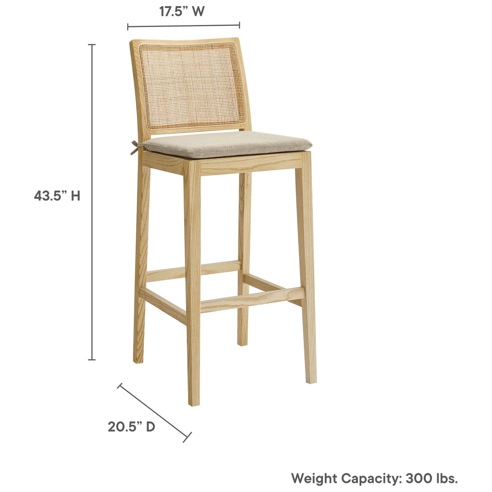 Bar-height design with comfortable footrest and supportive stretchers for counters and bars. || EEI-7289-NAT-BEI || dimension_studio