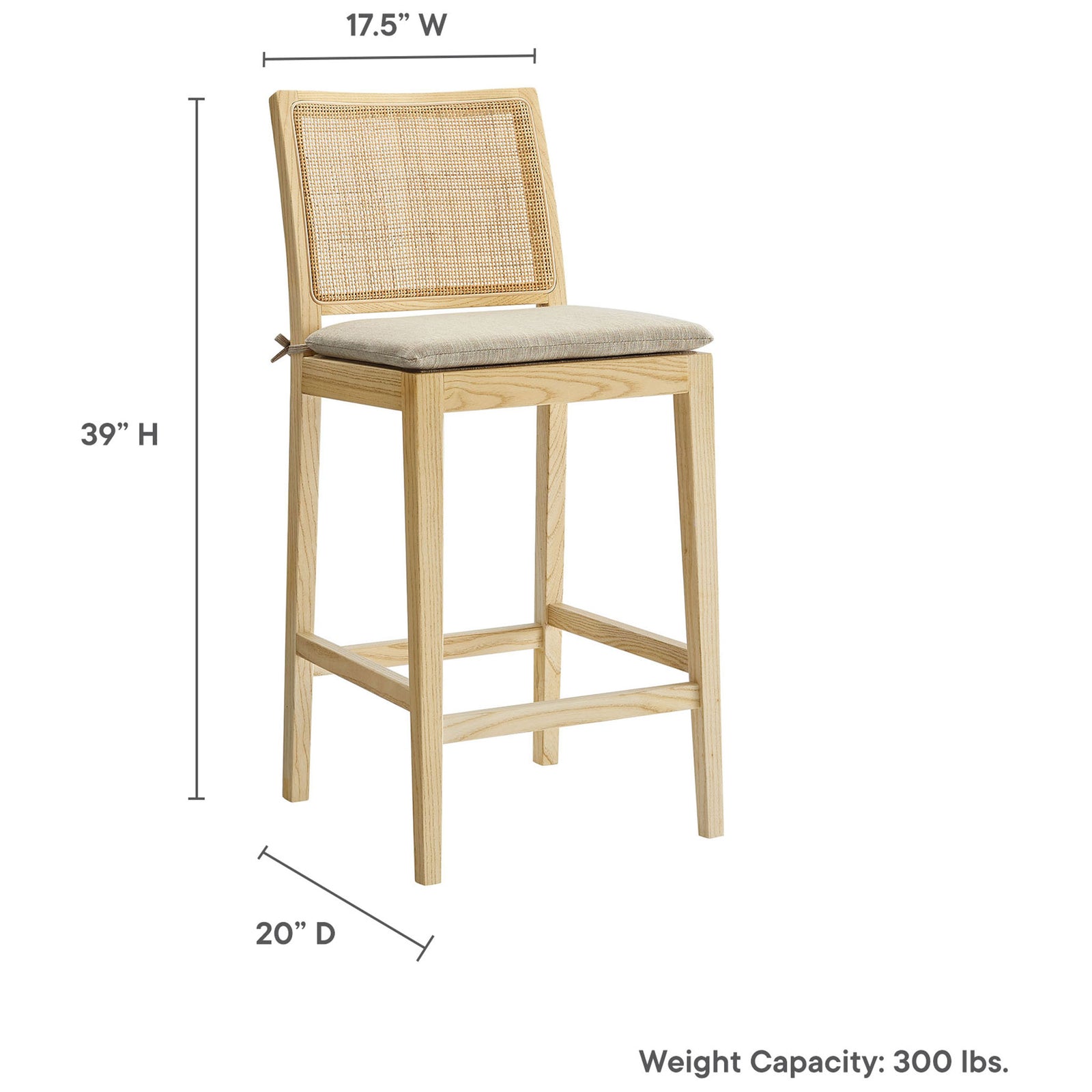 Counter-height design with comfortable footrest and supportive stretchers for kitchen islands. || EEI-7290-NAT-BEI || dimension_studio