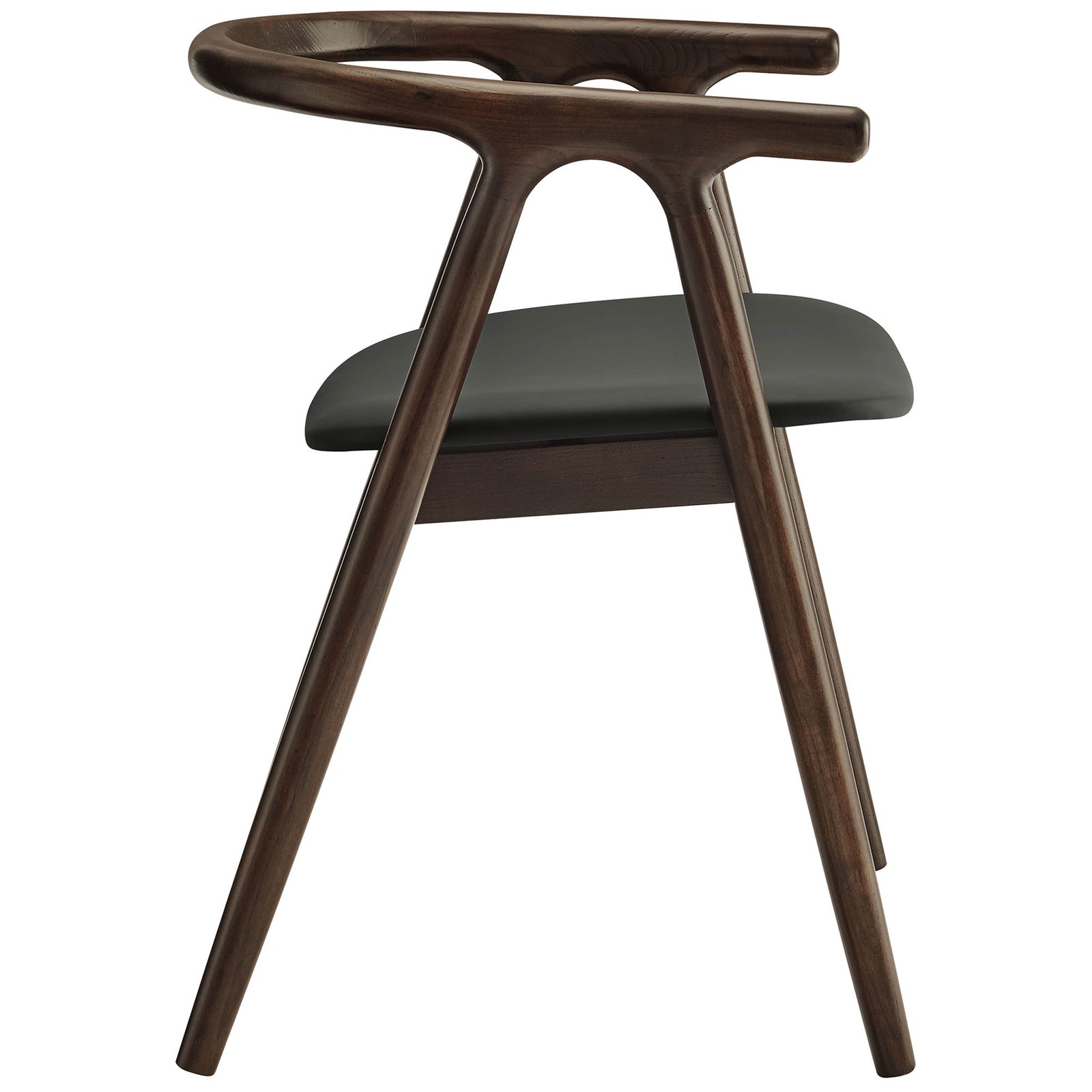 Minimalist Henry dining chair highlighting slim wood legs and gently curved black vegan leather seat || EEI-7291-BLK || side_studio