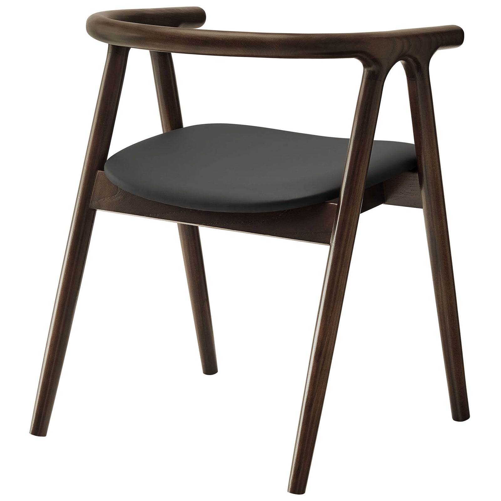 Henry dining chair with wraparound elm wood backrest and splayed legs showcasing its sculptural silhouette || EEI-7291-BLK || back_angle_studio
