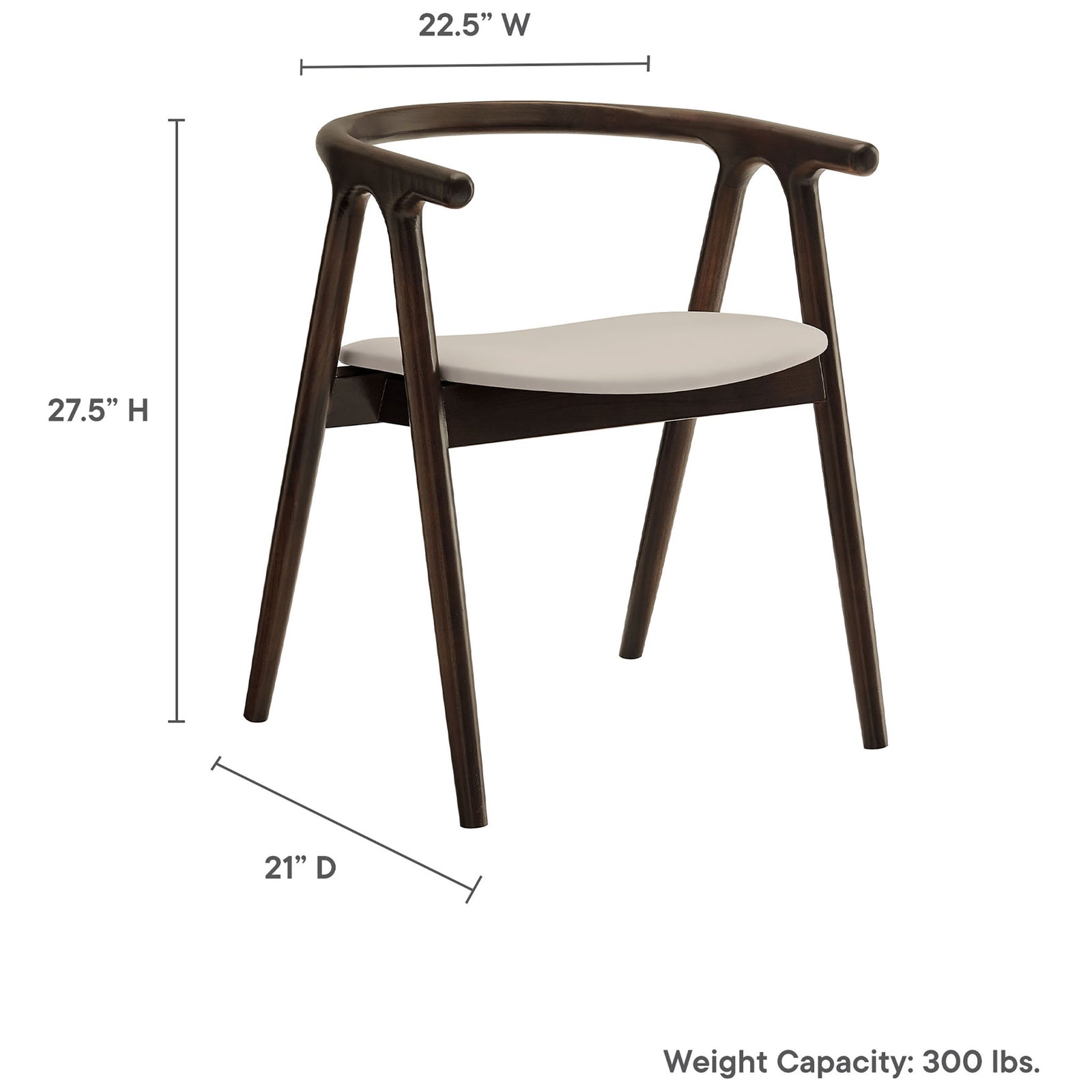 Henry dining chair dimensions with width, depth, and height measurements plus 300 lb weight capacity noted || EEI-7291-STO || dimension_studio