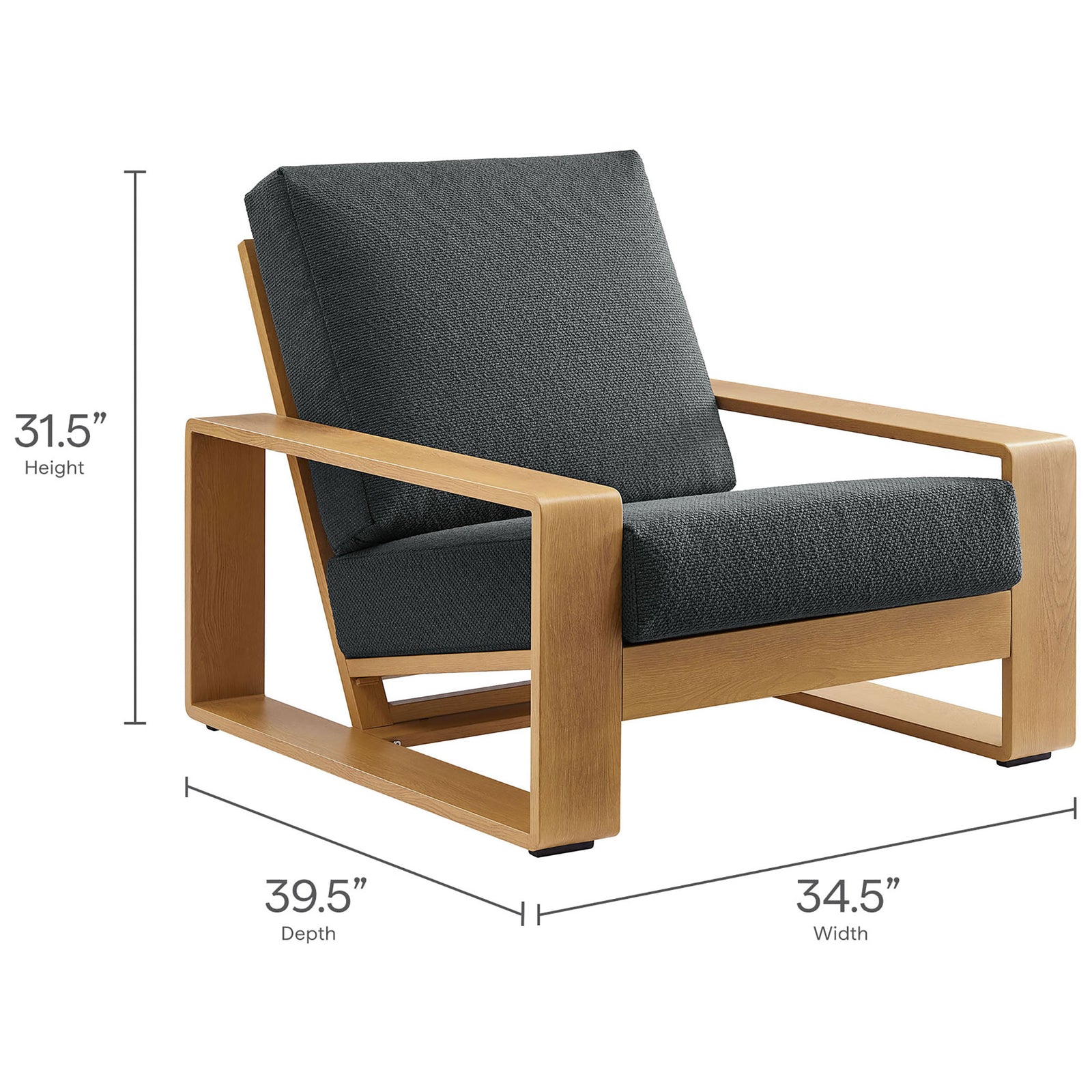 Spacious outdoor club chair sized for laid-back lounging with deep charcoal cushions and low profile || EEI-7296-CHA-NAT || dimension_studio