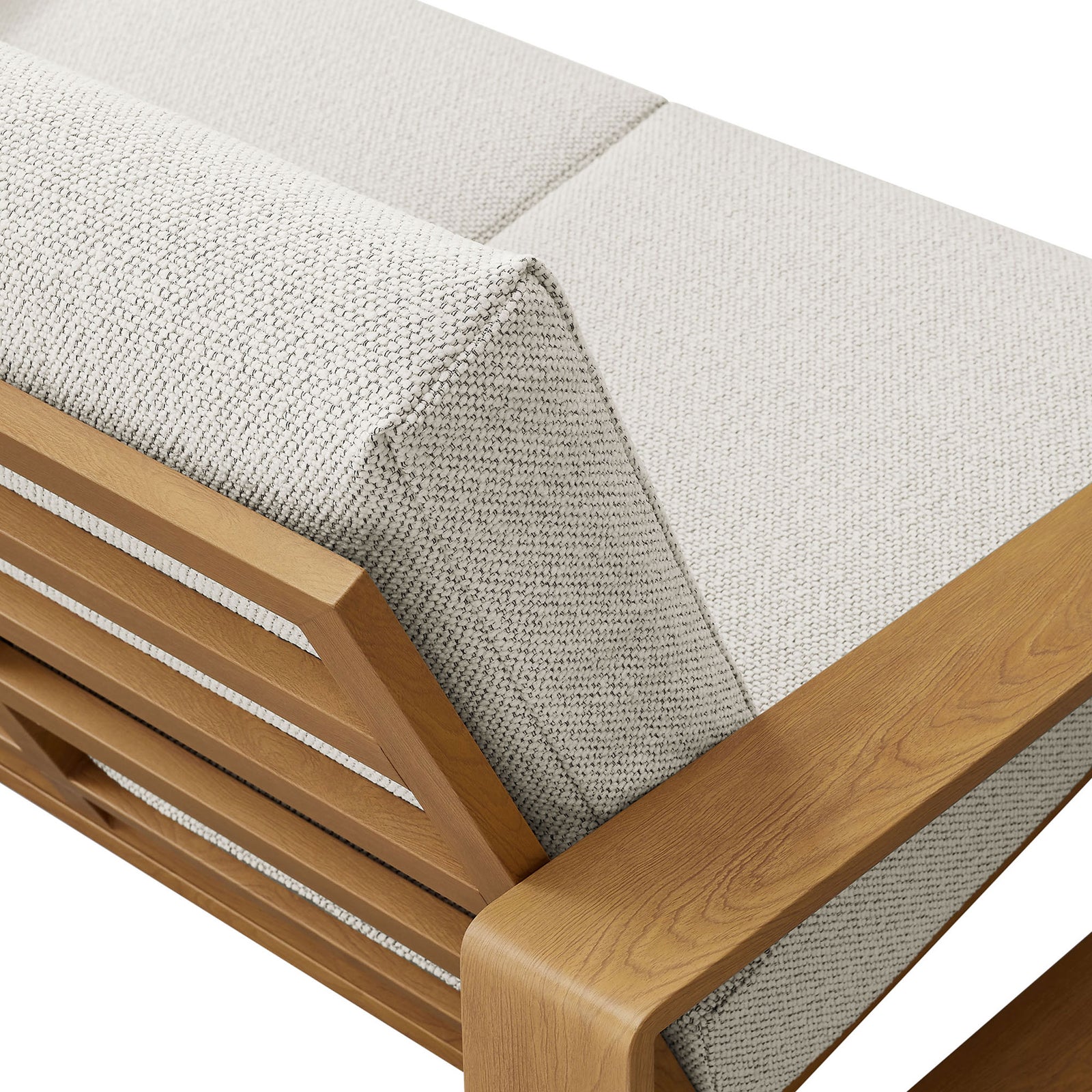 Nubby ivory fabric and crisp seams pair with the faux wood grain for a refined outdoor look || EEI-7297-IVO-NAT || detail_studio