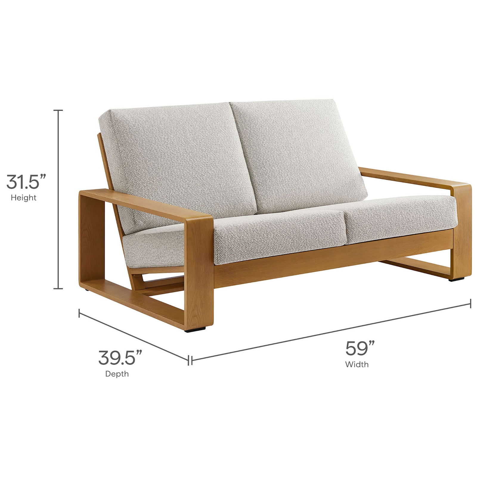 Dimension chart shares the loveseat's key measurements to help plan your outdoor seating area || EEI-7297-IVO-NAT || dimension_studio