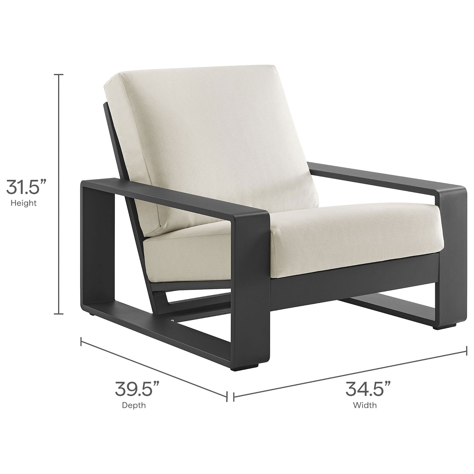 Spacious outdoor club chair sized for laid-back lounging with deep cream cushions and low profile || EEI-7300-CRE-GRY || dimension_studio
