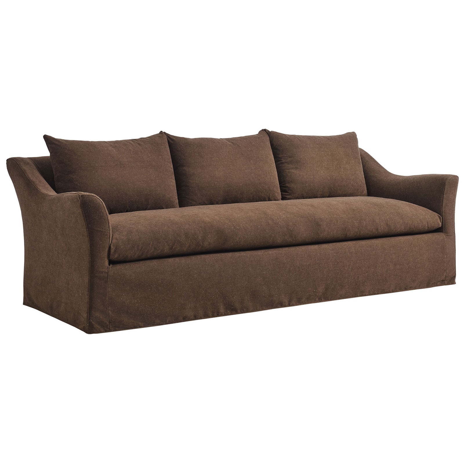 Deep-seat cocoa slipcovered sofa with curved sloped arms and tailored base for a clean modern silhouette || EEI-7310-COA || front_angle_studio