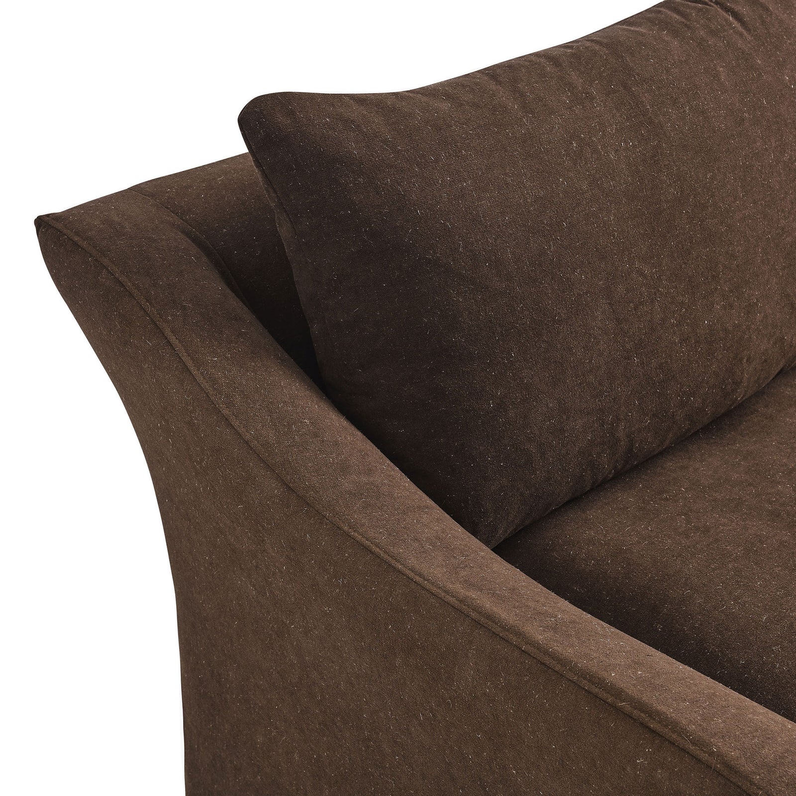Plush back cushion and soft textured cocoa linen blend fabric for everyday lounging || EEI-7311-COA || detail_studio