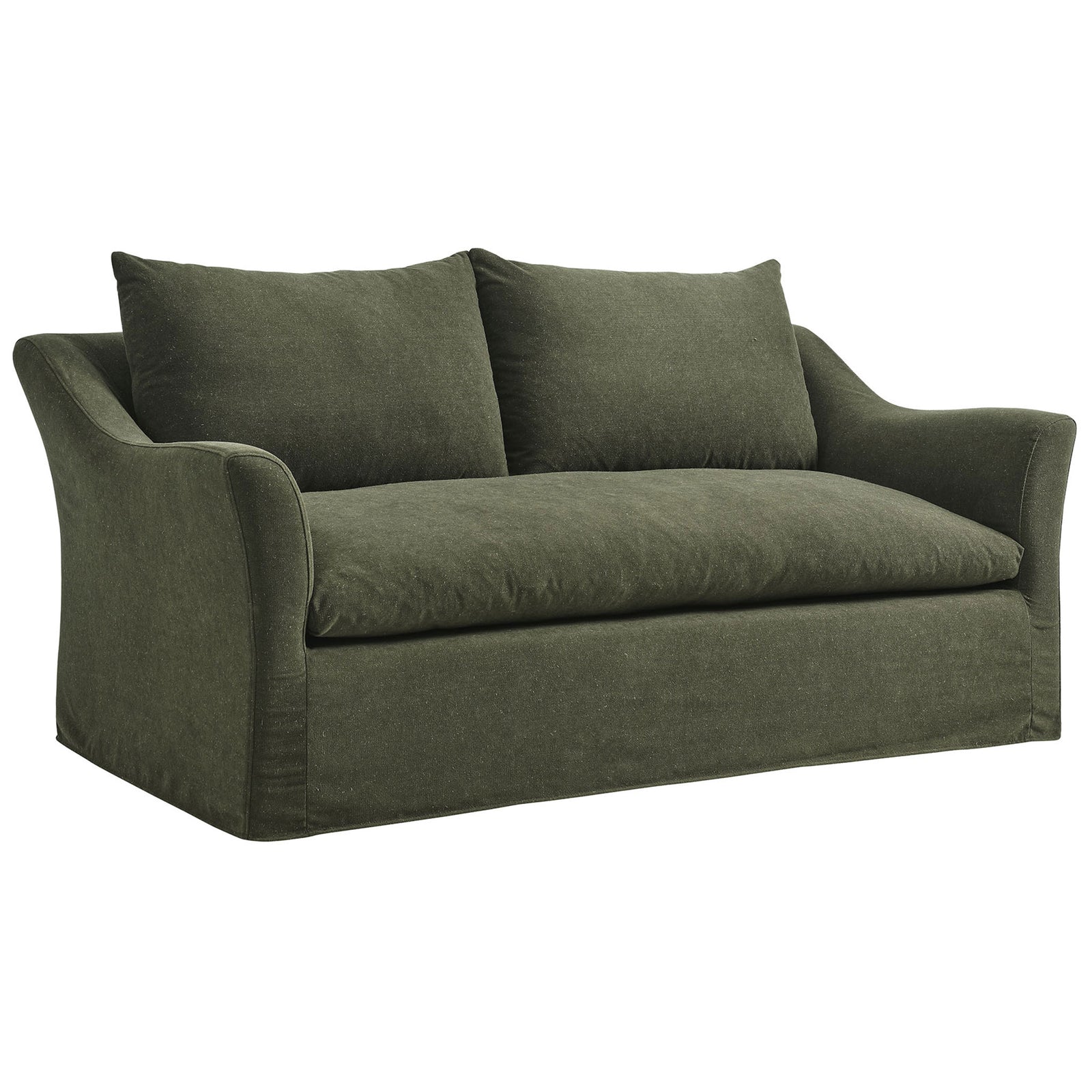 Curved-arm Somerset loveseat in sage linen-blend upholstery with single bench cushion and tailored slipcover || EEI-7311-SGE || front_angle_studio