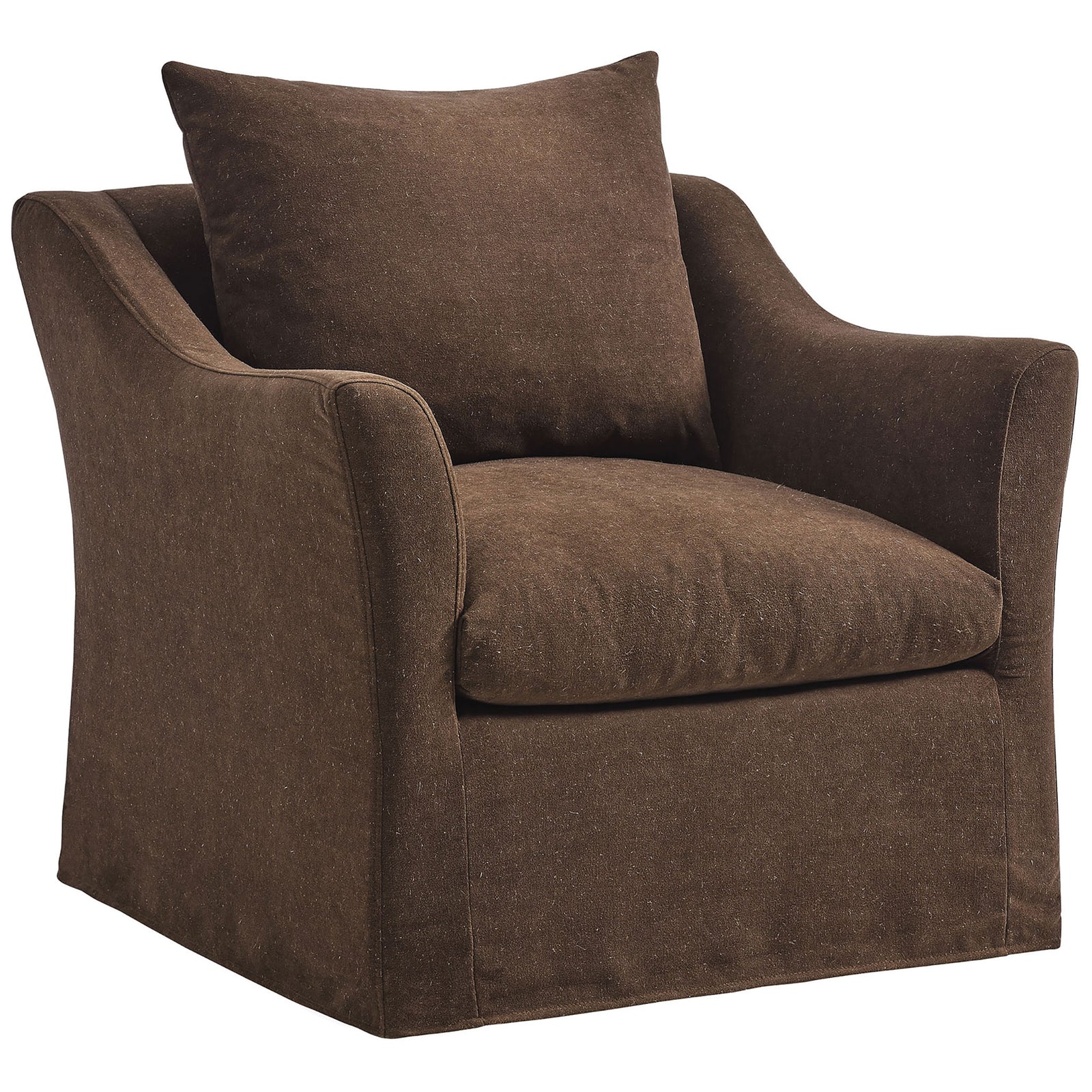 Slipcovered armchair in cocoa linen blend with deep seat and graceful curved arms || EEI-7312-COA || front_angle_studio